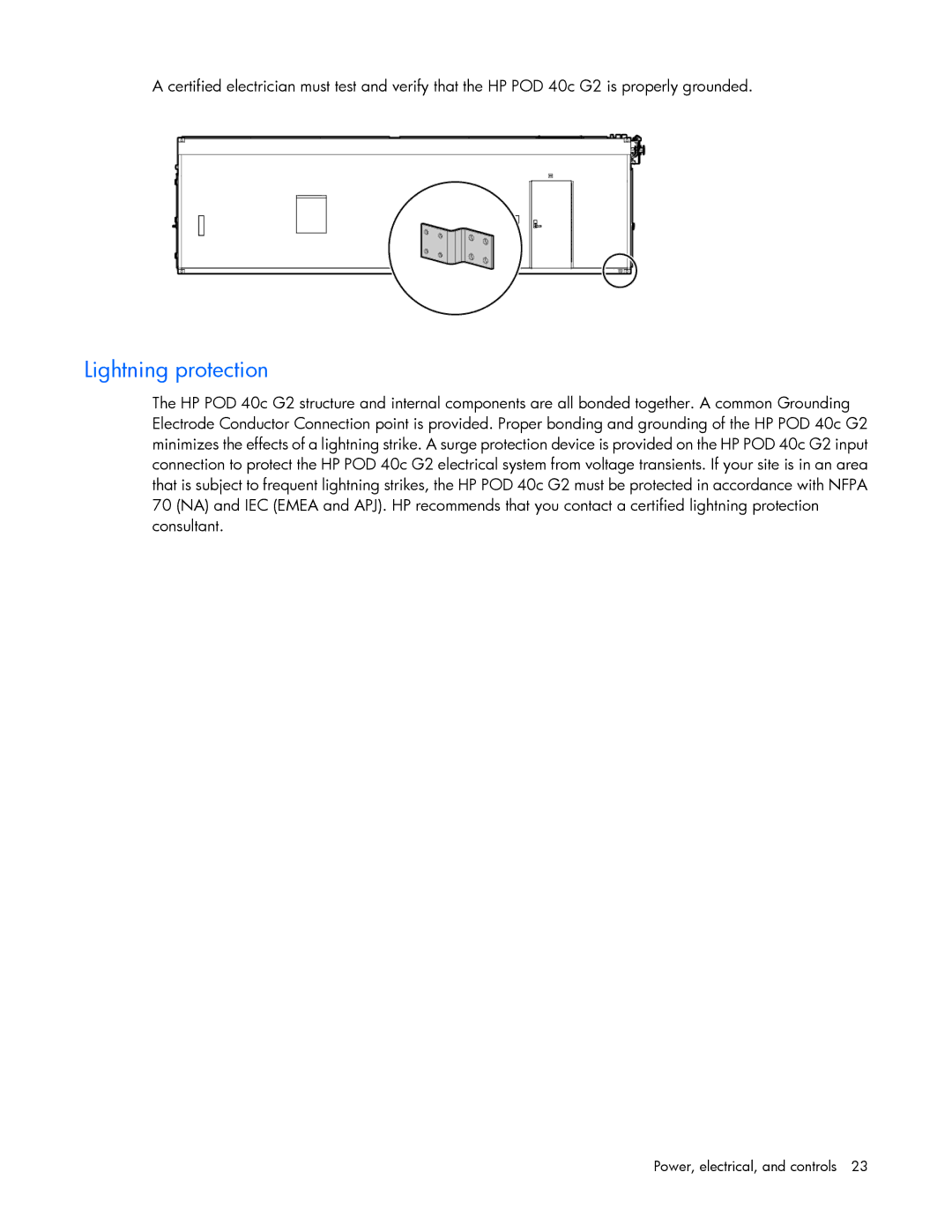 HP Performance Optimized Data Center (POD) 40c manual Lightning protection 