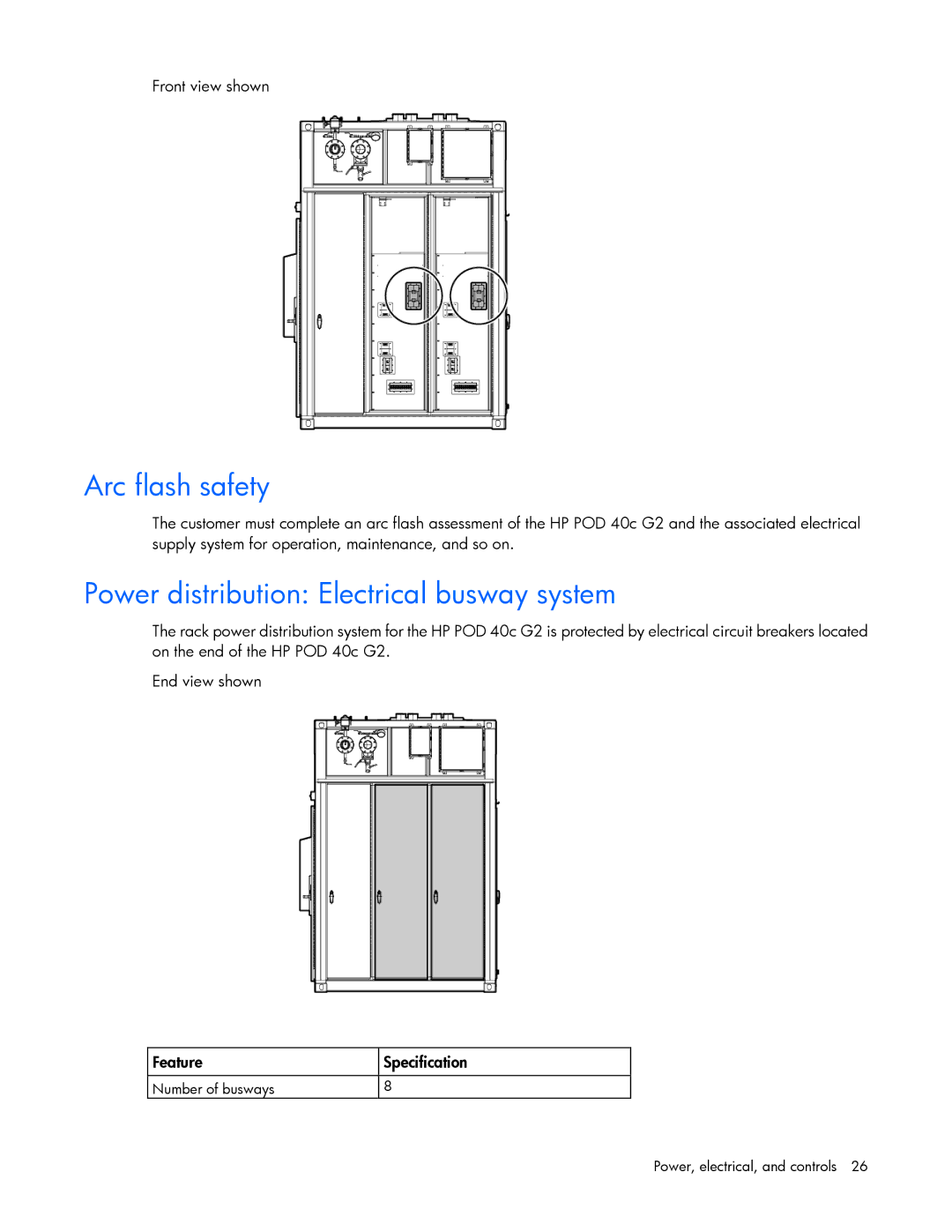 HP Performance Optimized Data Center (POD) 40c manual Arc flash safety, Power distribution Electrical busway system 