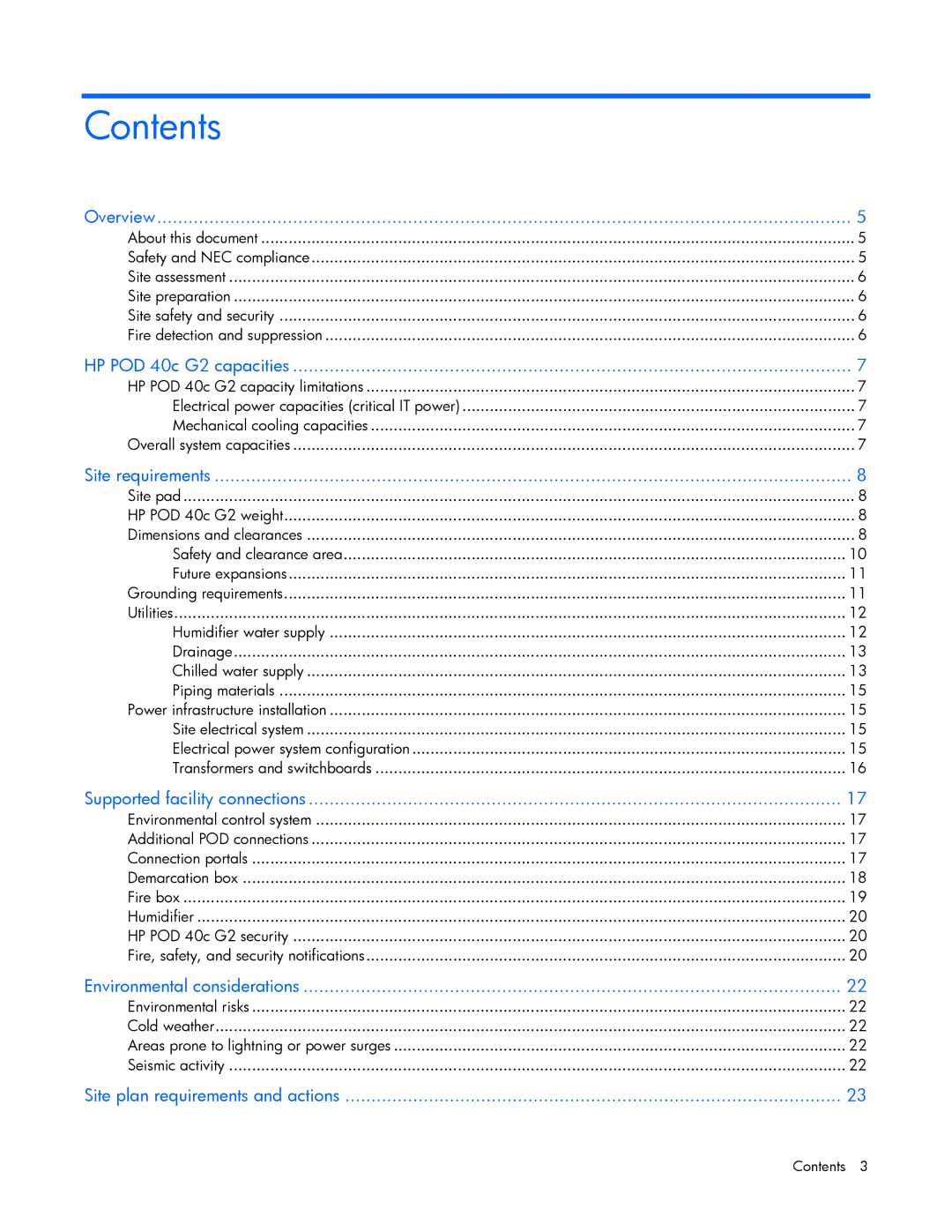 HP Performance Optimized Data Center (POD) 40c manual Contents 