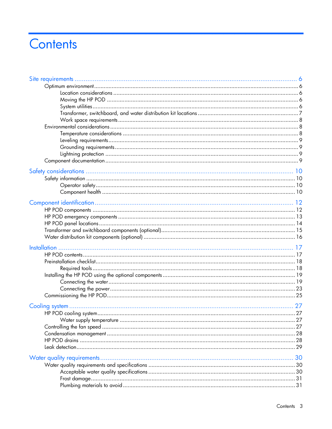 HP Performance Optimized Data Center (POD) 40cp manual Contents 