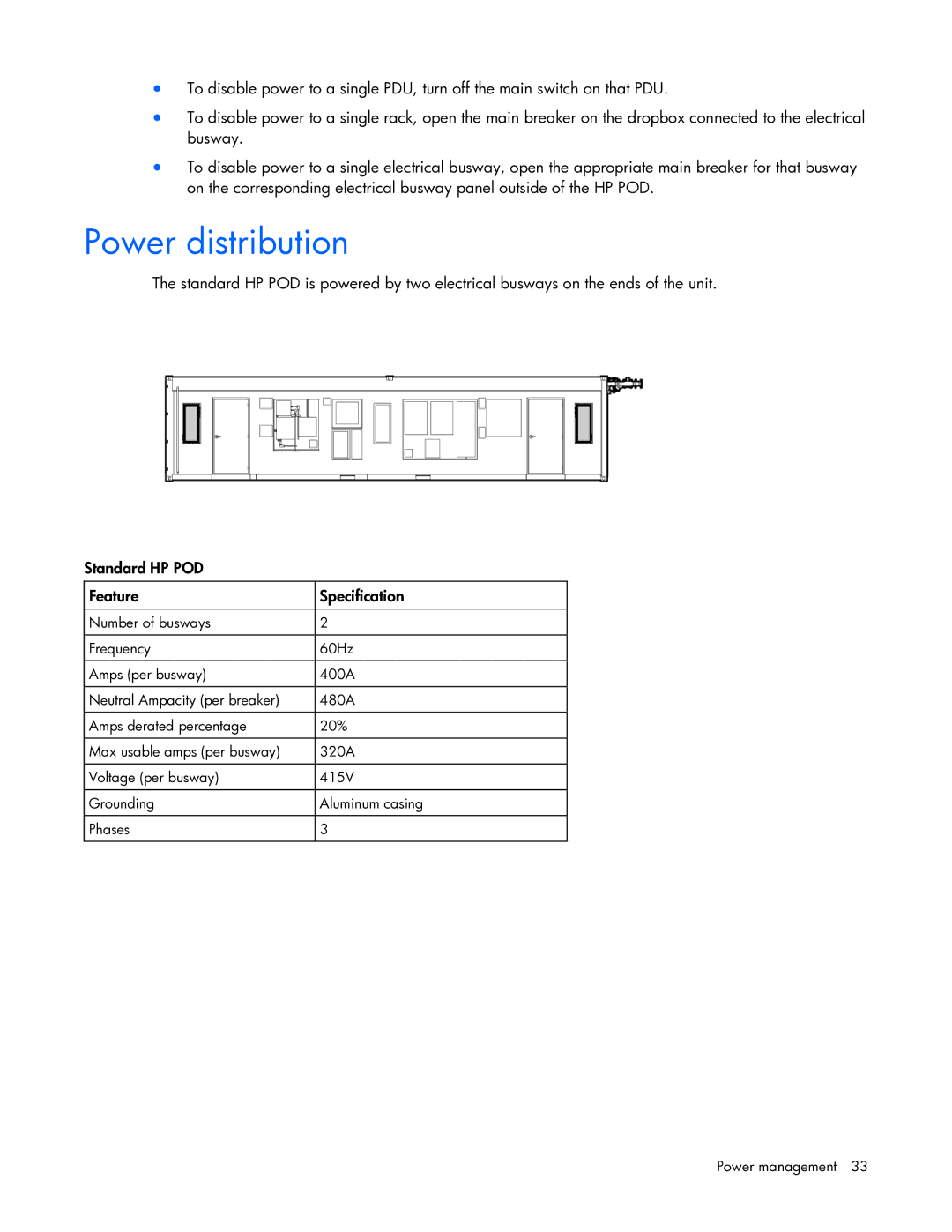 HP Performance Optimized Data Center (POD) 40cp manual Power distribution 