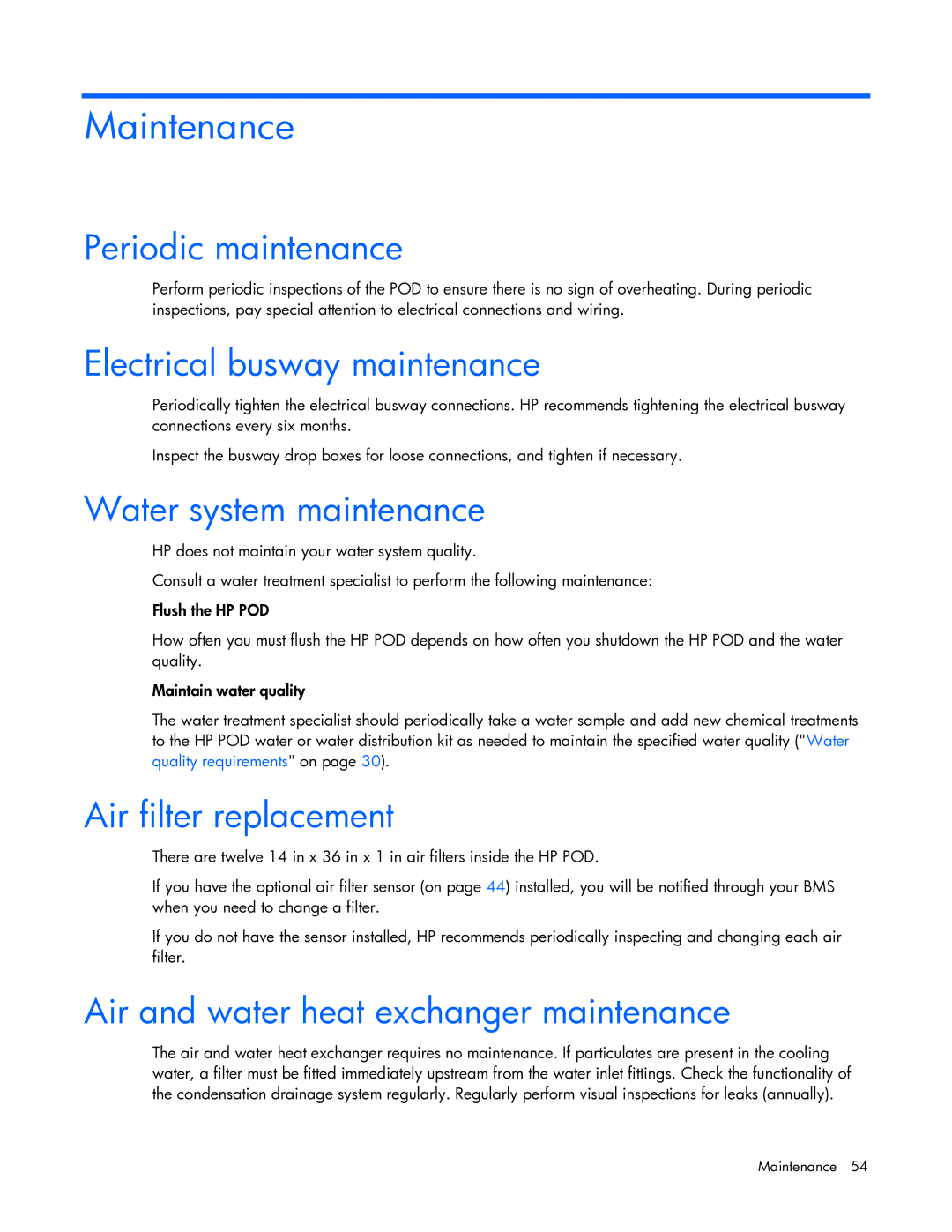 HP Performance Optimized Data Center (POD) 40cp manual Maintenance 