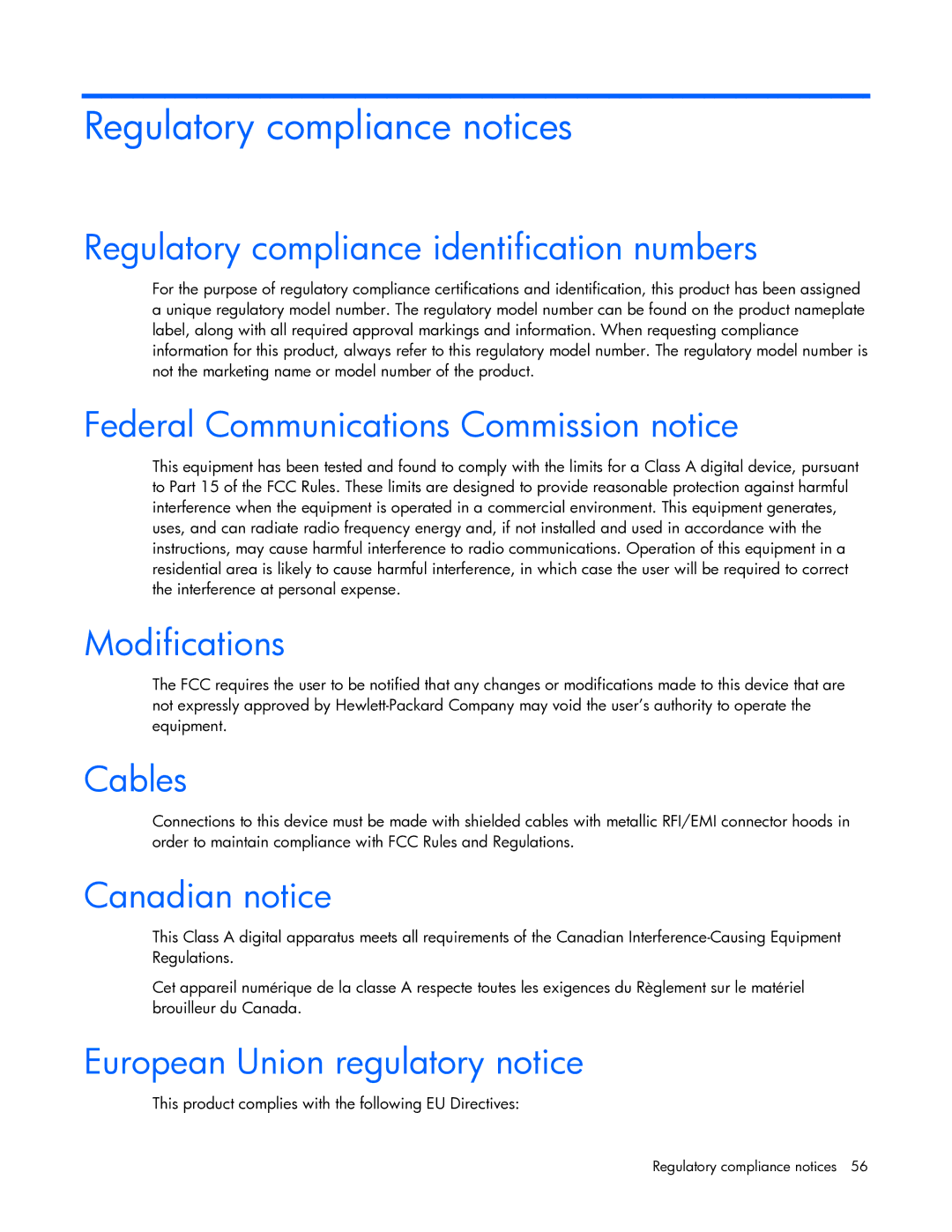 HP Performance Optimized Data Center (POD) 40cp manual Regulatory compliance notices 