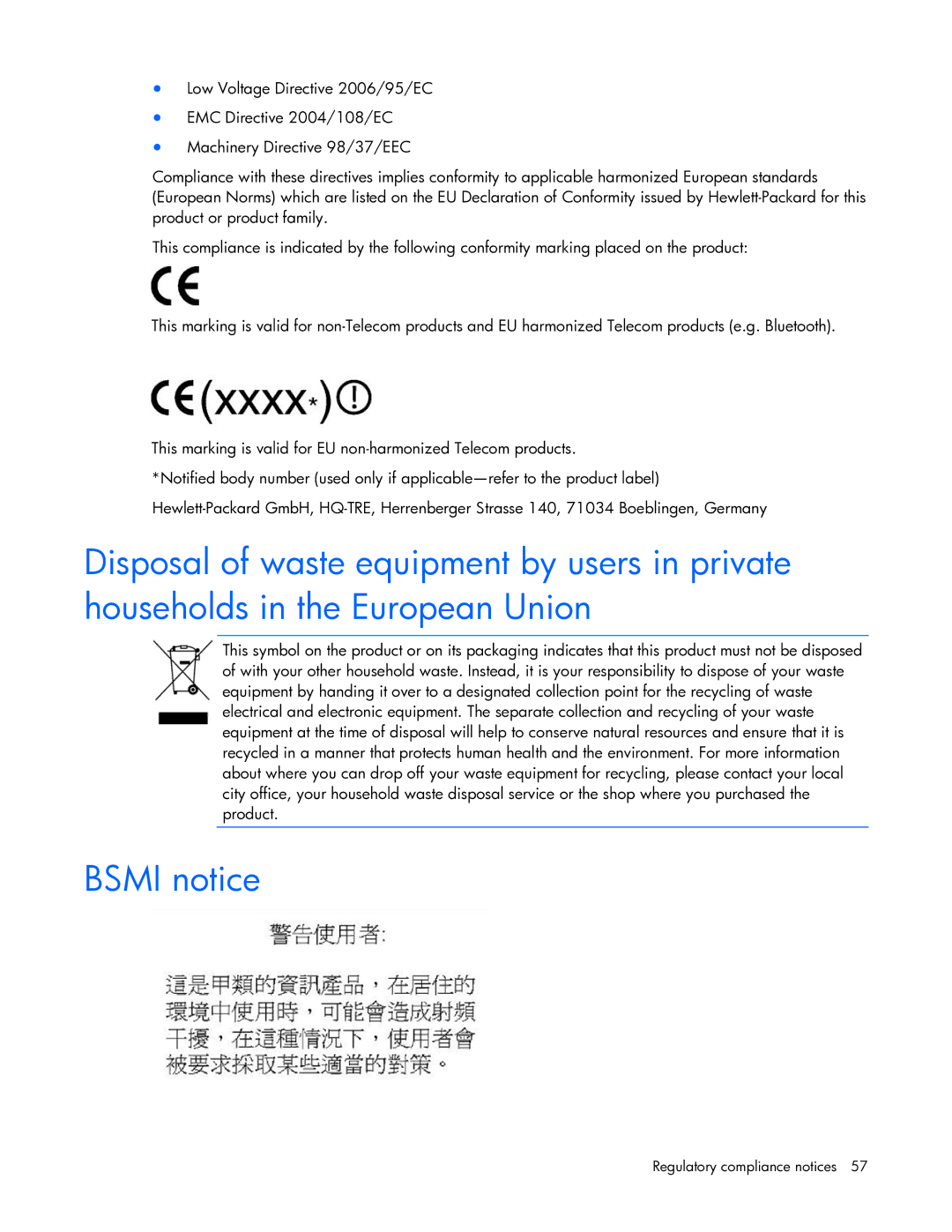 HP Performance Optimized Data Center (POD) 40cp manual Bsmi notice 