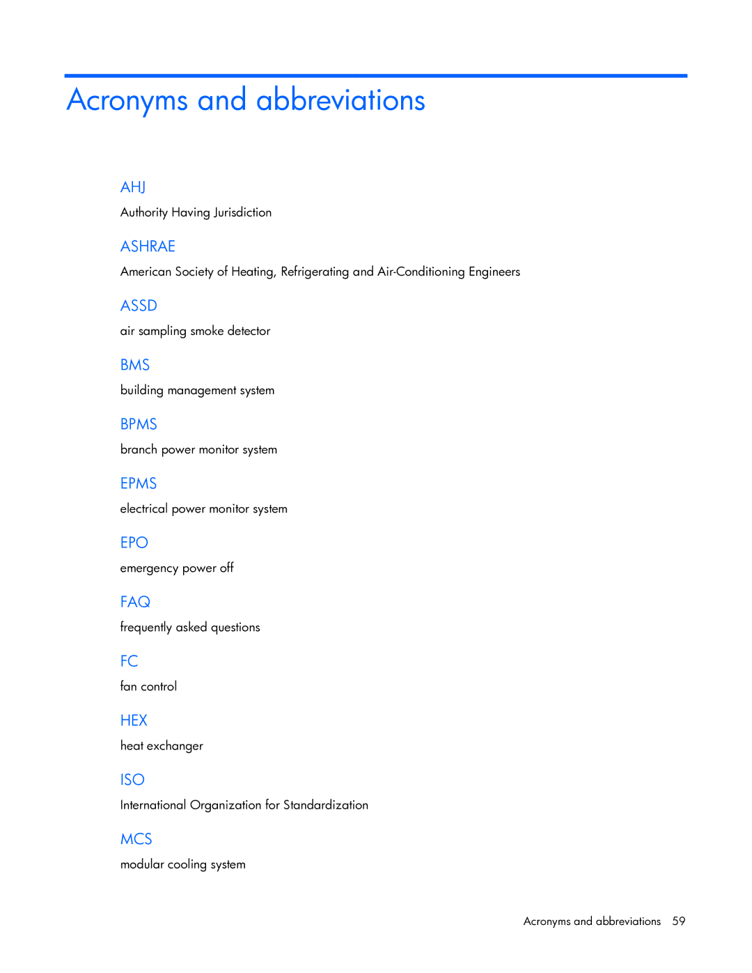 HP Performance Optimized Data Center (POD) 40cp manual Acronyms and abbreviations 