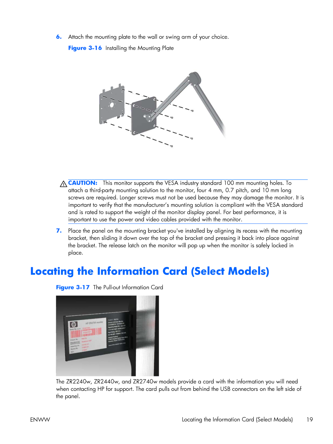 HP Performance ZR2440w 24 XW477A8#ABA, 27 XW476A4#ABA manual Locating the Information Card Select Models 