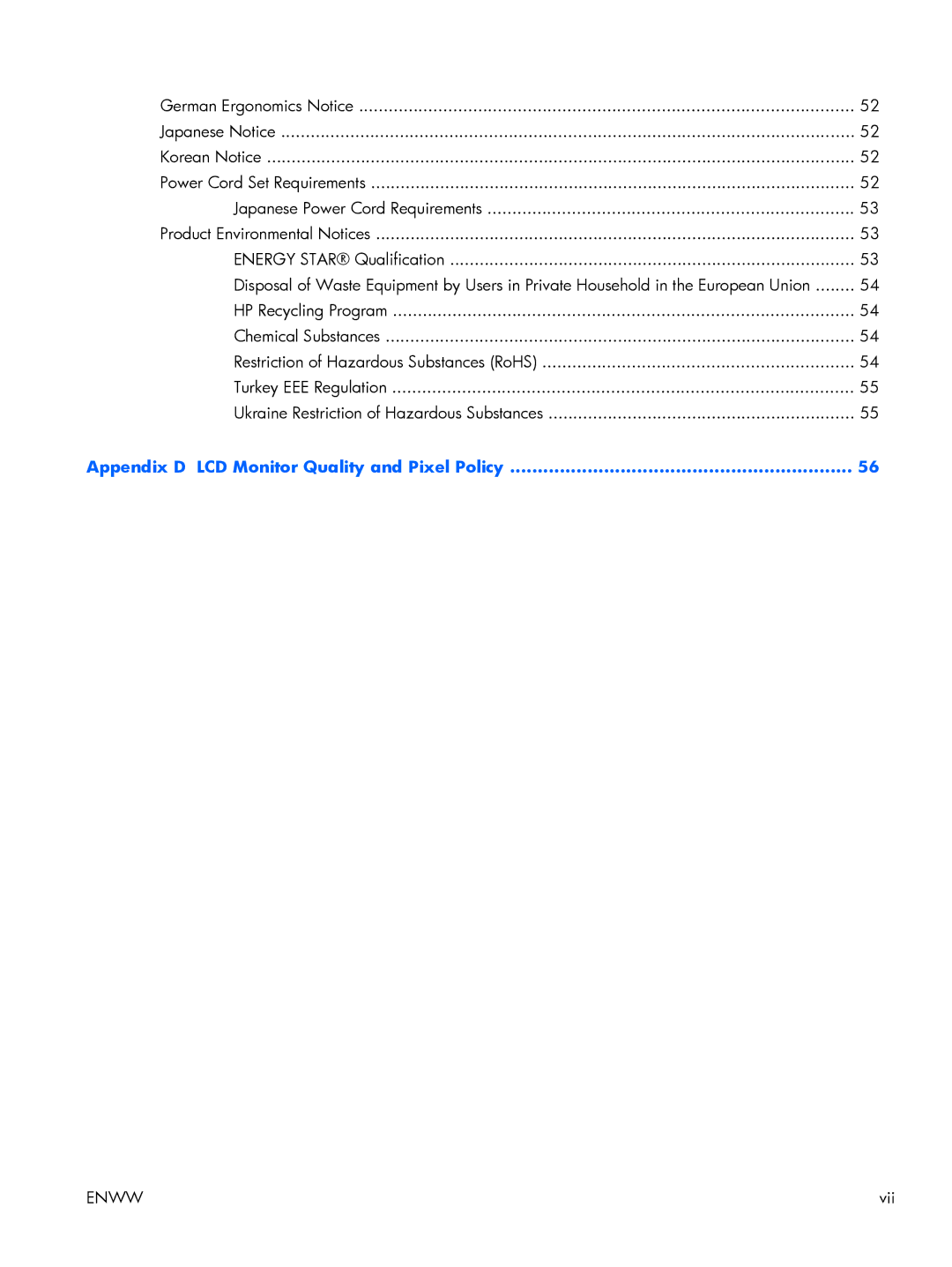 HP Performance ZR2440w 24 XW477A8#ABA, 27 XW476A4#ABA manual Appendix D LCD Monitor Quality and Pixel Policy 
