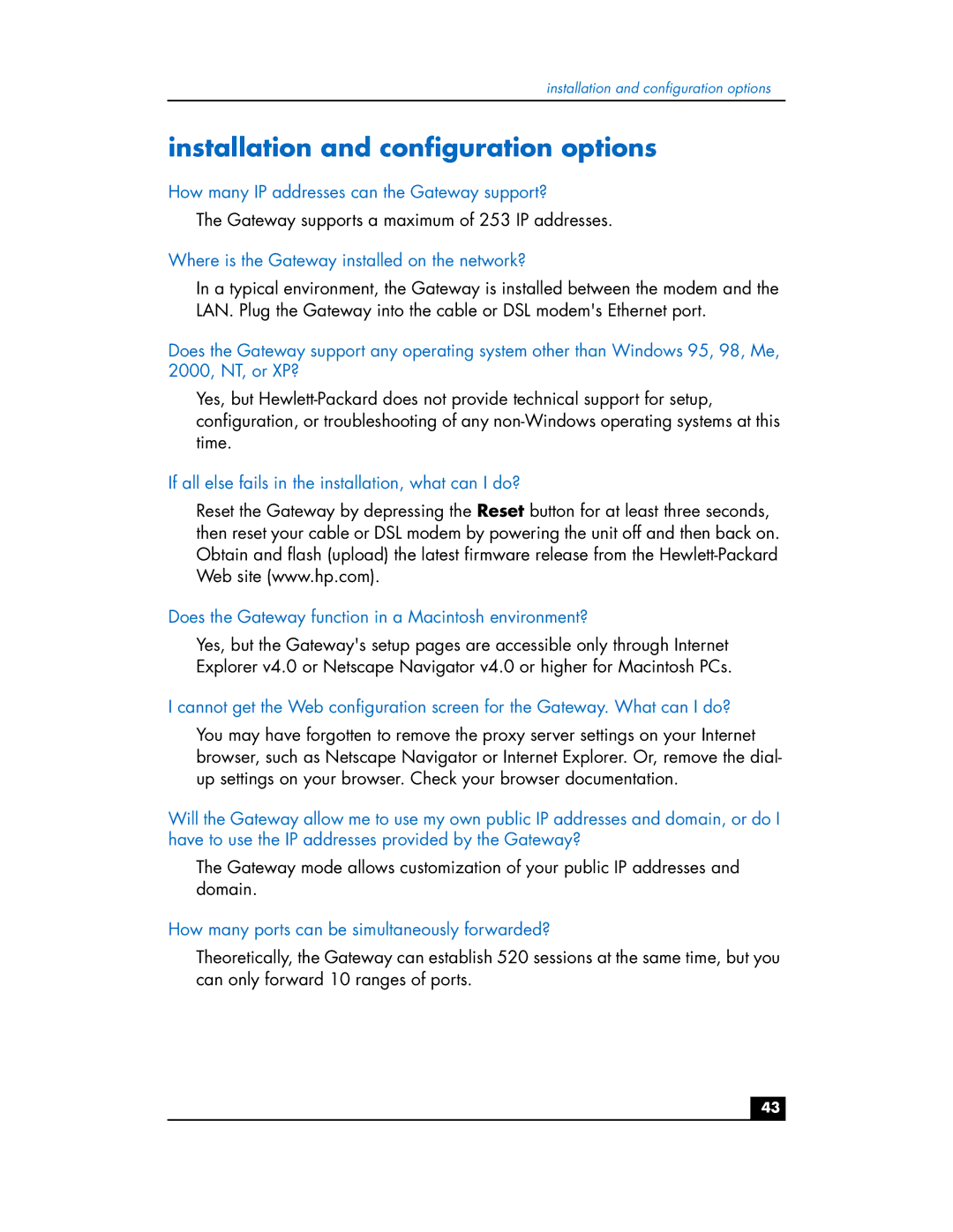 HP Phoneline Gateway hn200p manual Installation and configuration options, How many IP addresses can the Gateway support? 