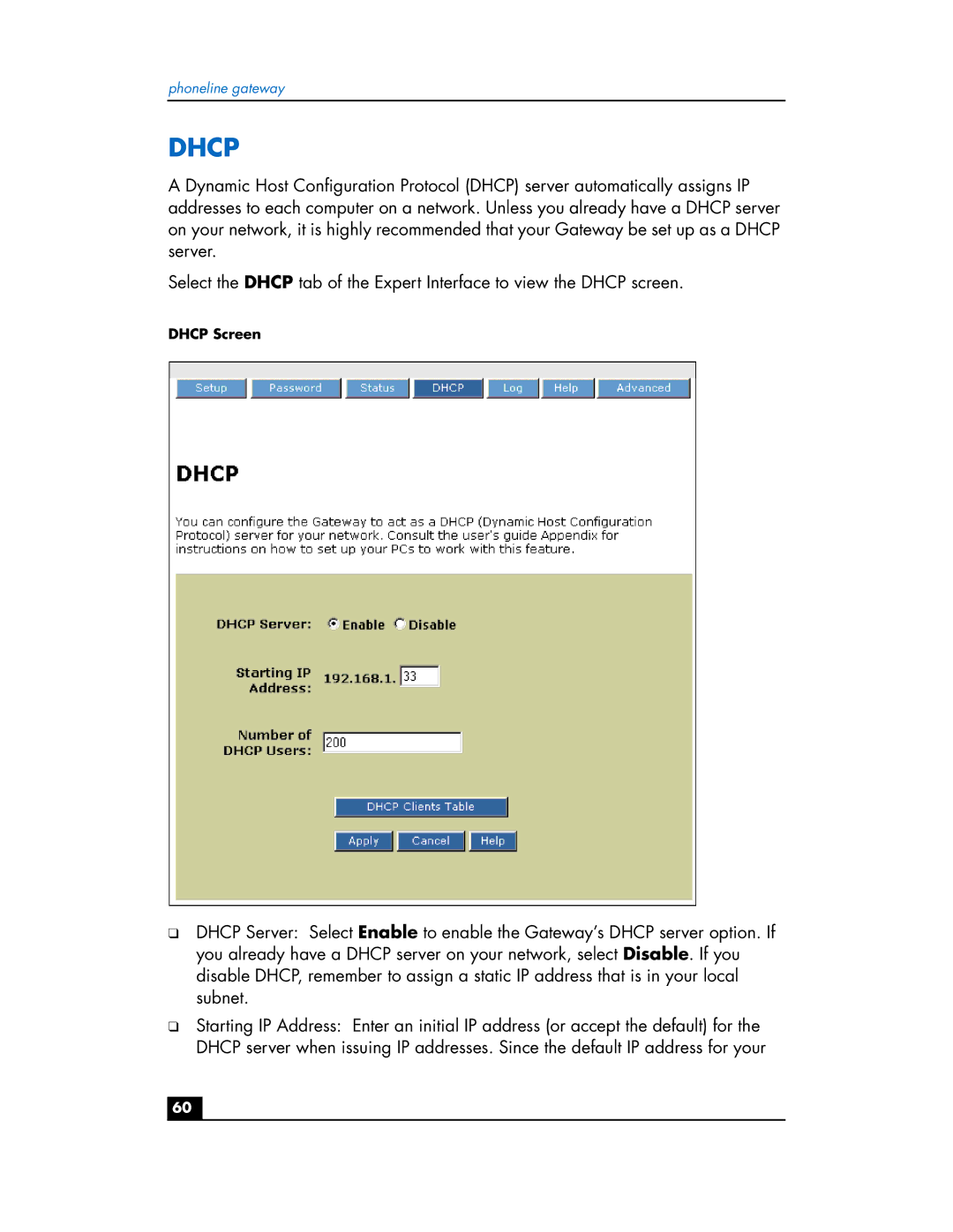 HP Phoneline Gateway hn200p manual Dhcp 