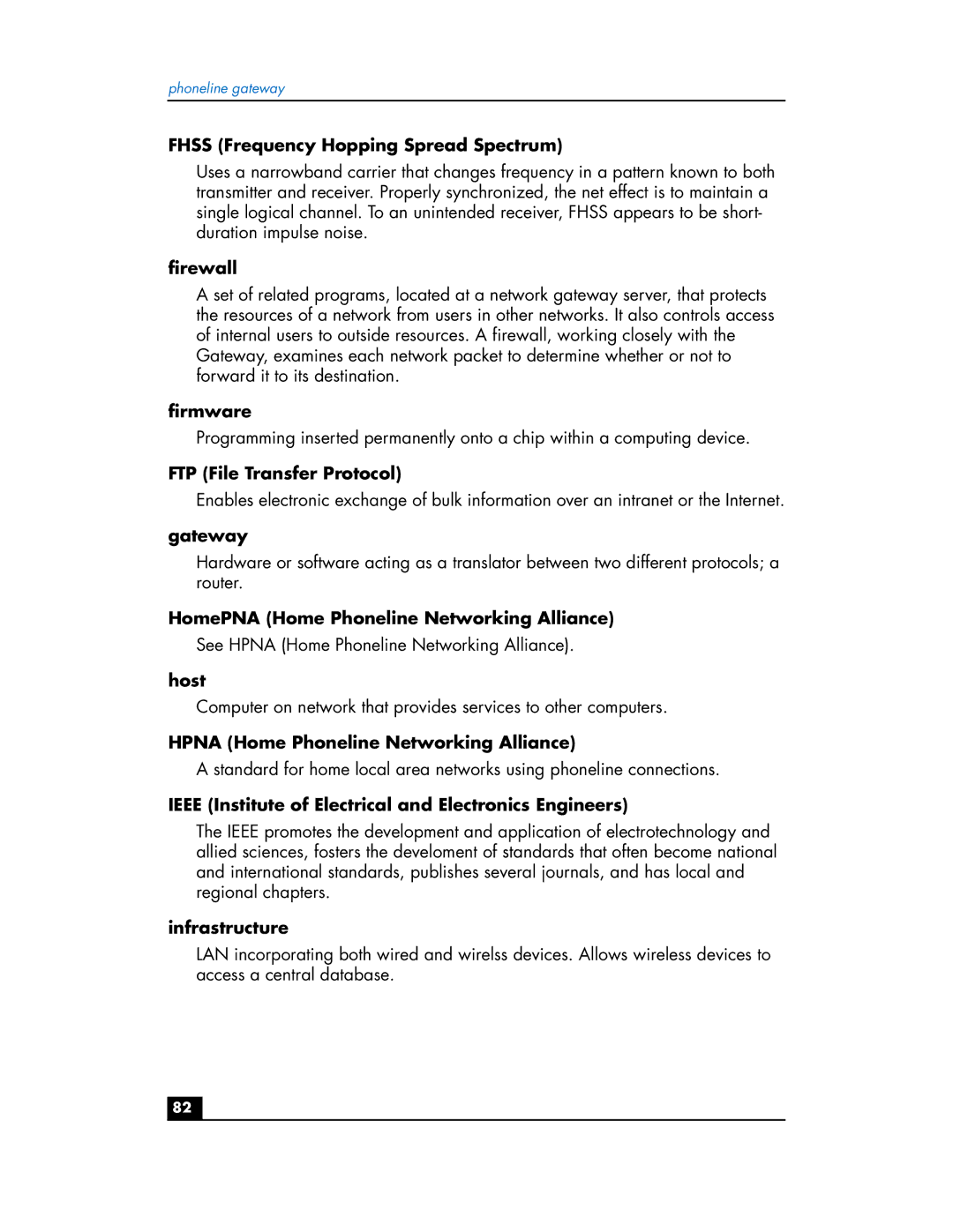 HP Phoneline Gateway hn200p Fhss Frequency Hopping Spread Spectrum, Firewall, Firmware, FTP File Transfer Protocol, Host 