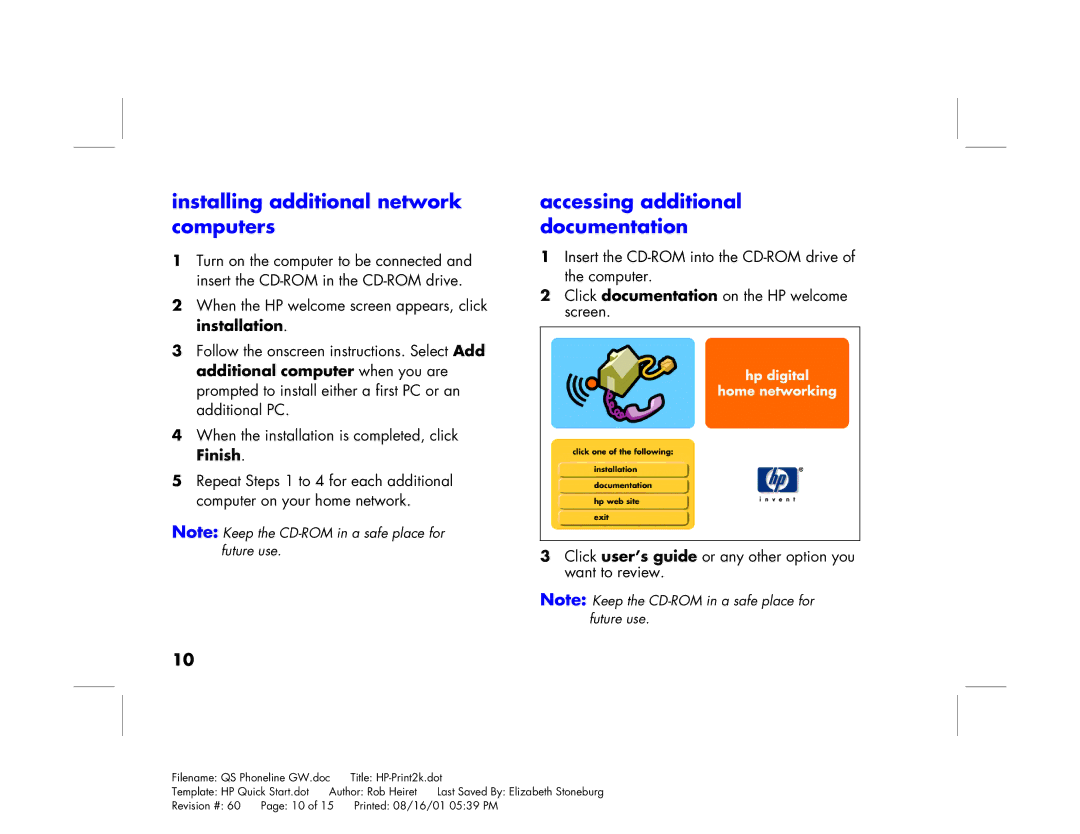 HP Phoneline Gateway hn200p manual Installing additional network computers, Accessing additional documentation 