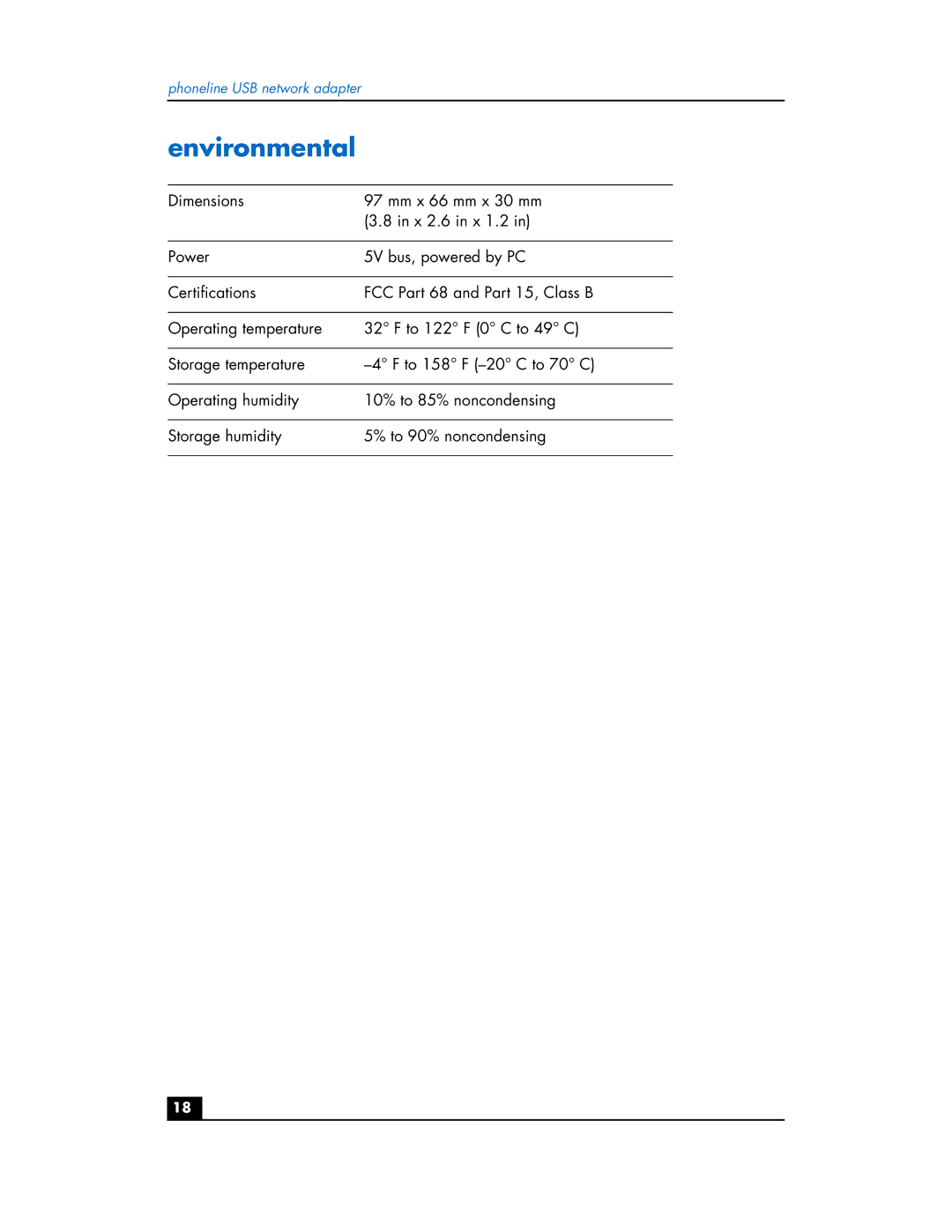 HP Phoneline USB Network Adapter hn210p manual Environmental 