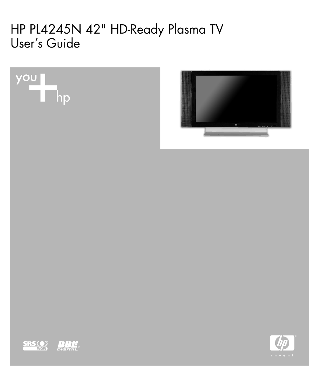 HP manual HP PL4245N 42 HD-Ready Plasma TV User’s Guide 