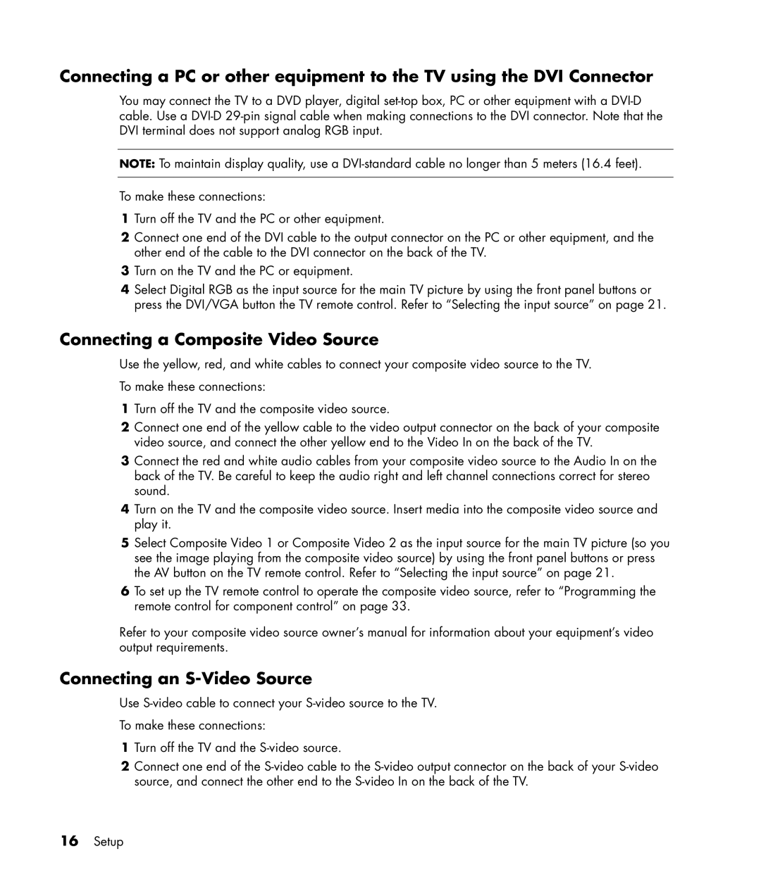 HP PL4245N manual Connecting a Composite Video Source, Connecting an S-Video Source 