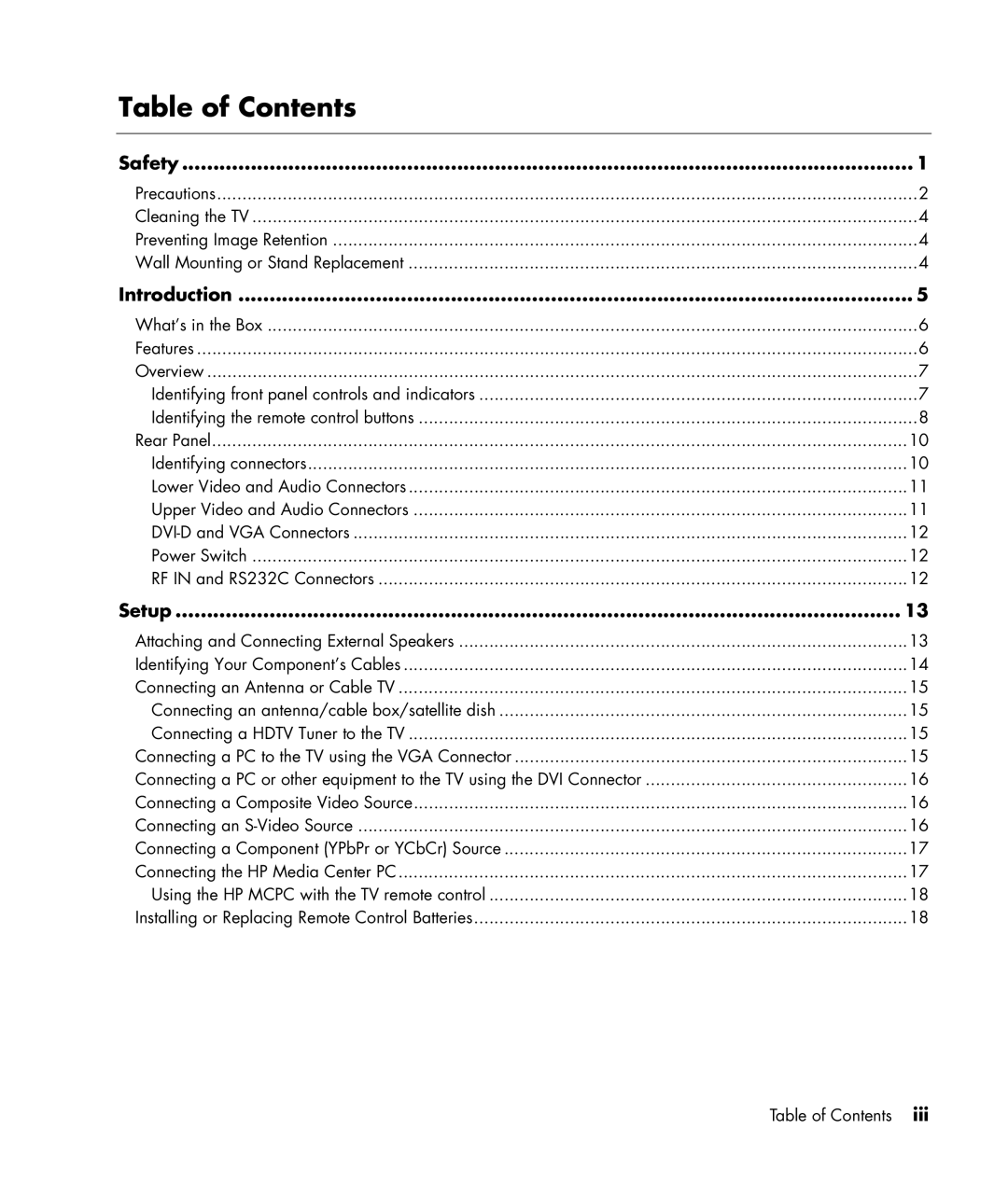 HP PL4245N manual Table of Contents 