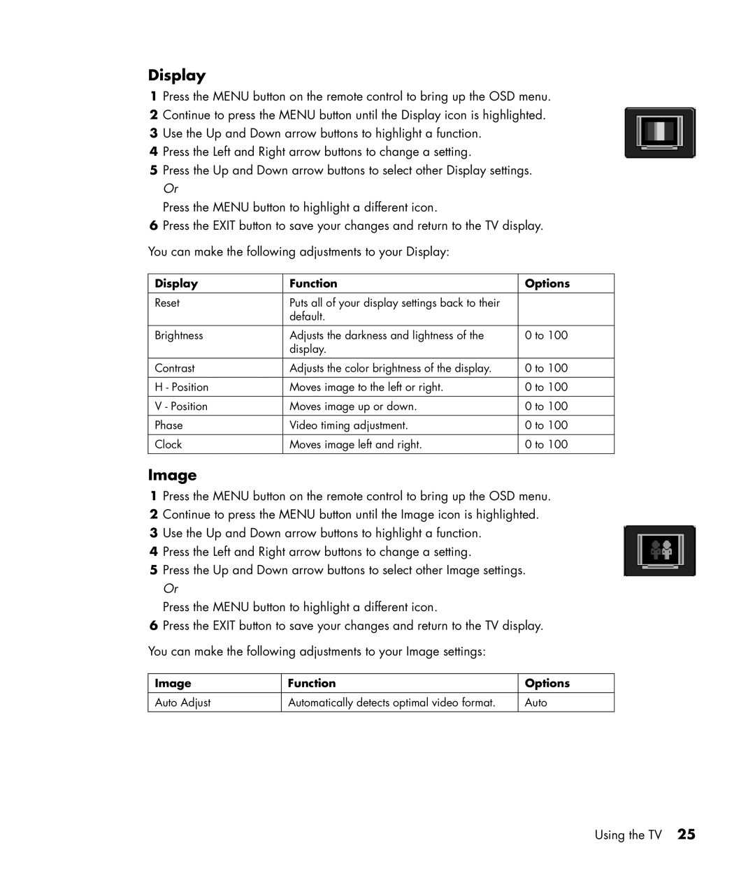 HP PL4245N manual Image, Display Function Options 