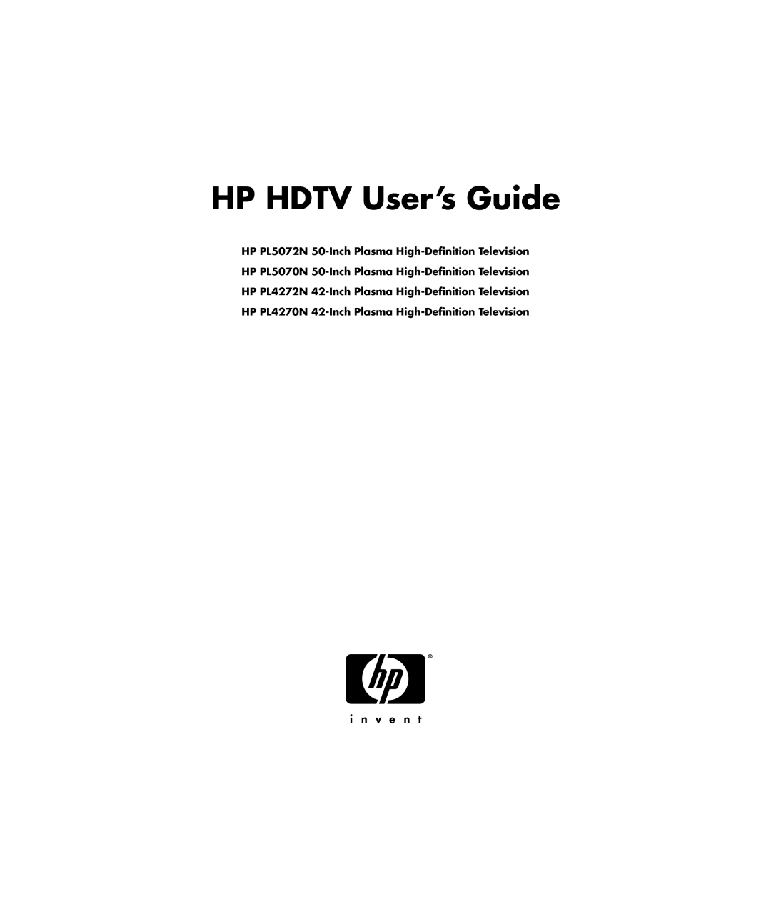 HP PL4272N 42 inch Plasma manual HP Hdtv User’s Guide 