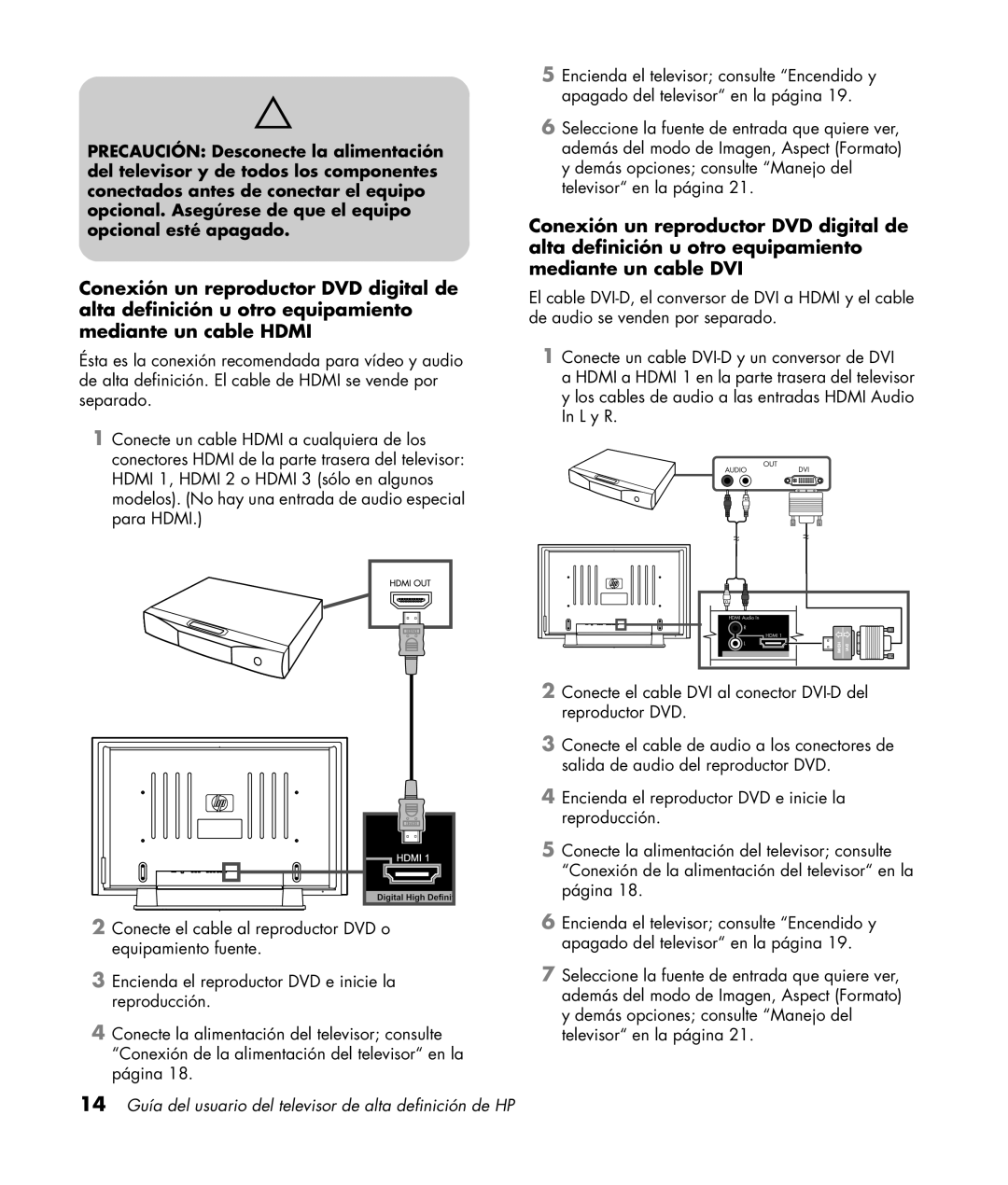 HP PL4272N 42 inch Plasma manual 14 Guía del usuario del televisor de alta definición de HP 