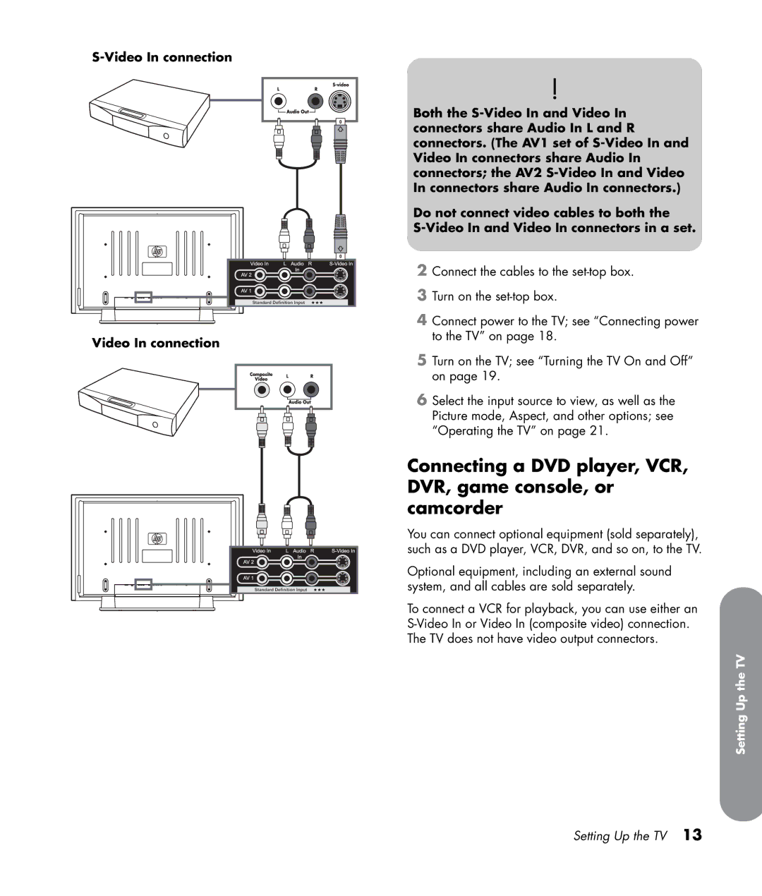 HP PL4272N 42 inch Plasma manual Setting Up the TV 