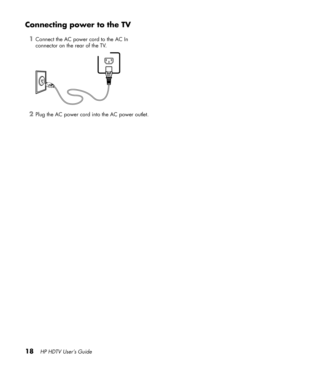 HP PL4272N 42 inch Plasma manual Connecting power to the TV 