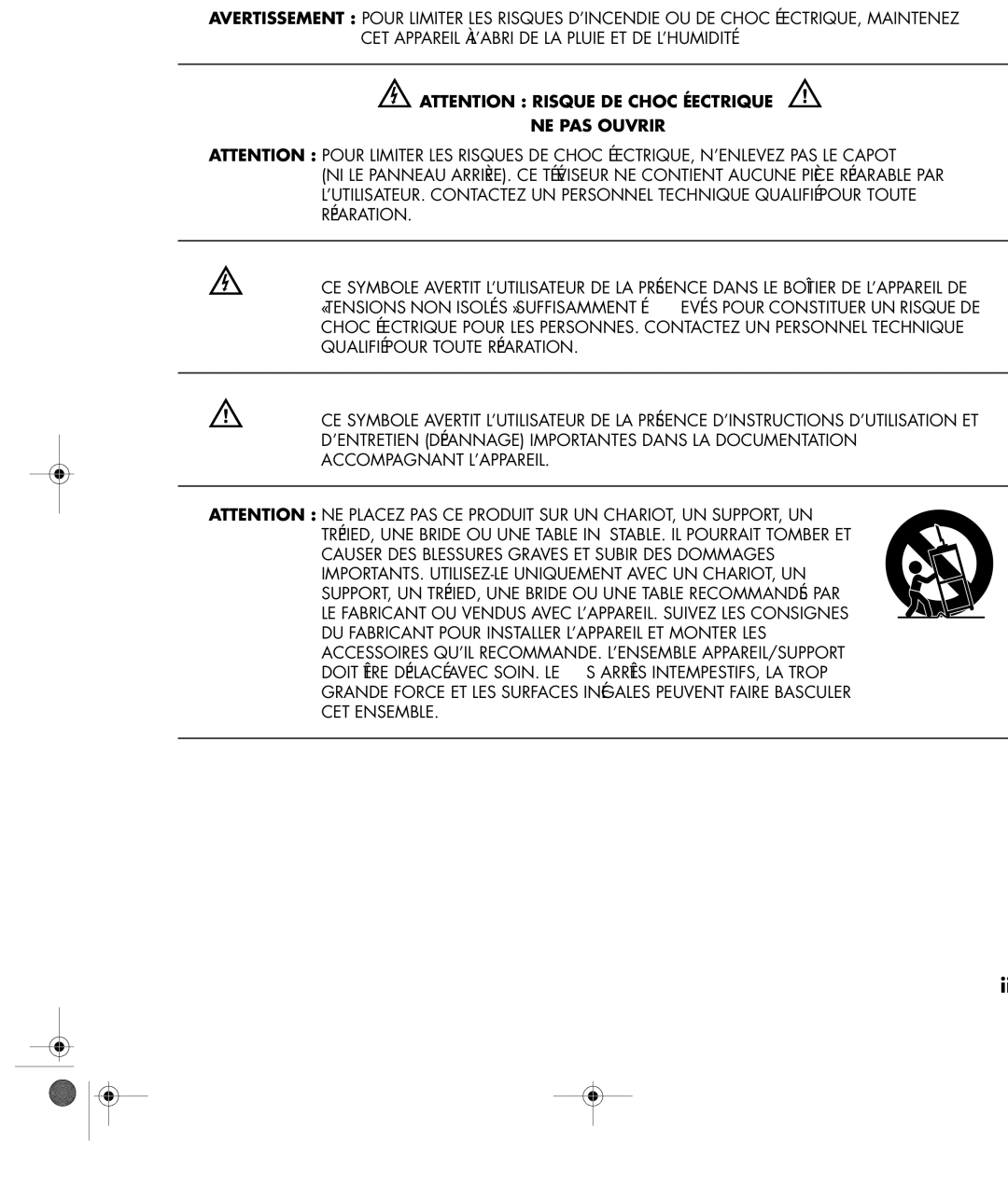 HP PL4272N 42 inch Plasma manual Mesures de protection importantes, EATTENTION Risque DE Choc Électrique w 