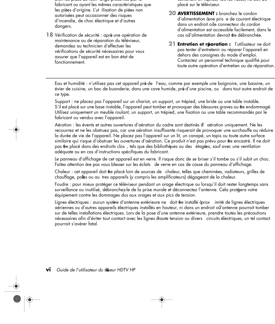 HP PL4272N 42 inch Plasma manual Vi Guide de l’utilisateur du téléviseur Hdtv HP 