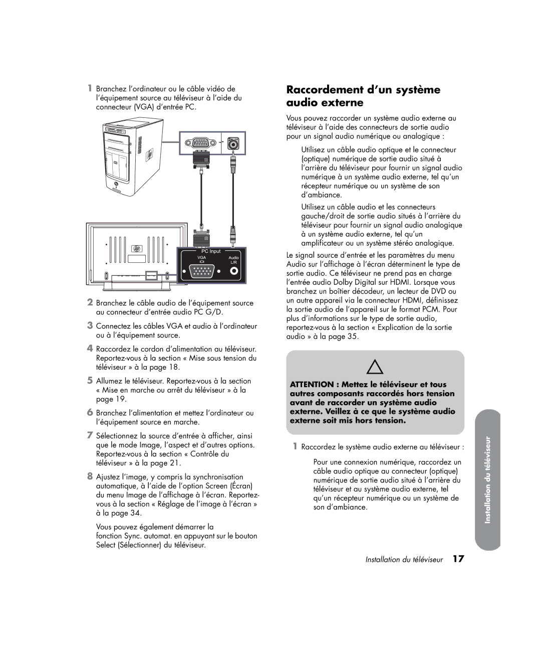 HP PL4272N 42 inch Plasma manual Raccordement d’un système audio externe 