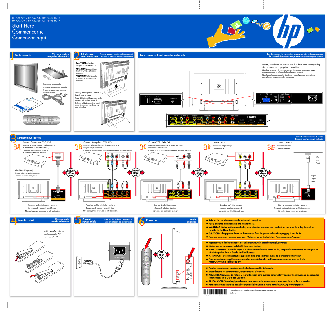 HP PL5072N 50 inch Plasma manual 