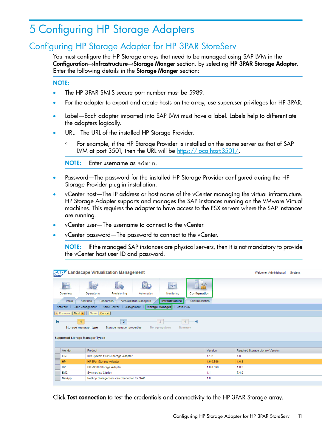 HP Plug-in for SAP NetWeaver Landscape Virtualization Management for Storage manual Configuring HP Storage Adapters 