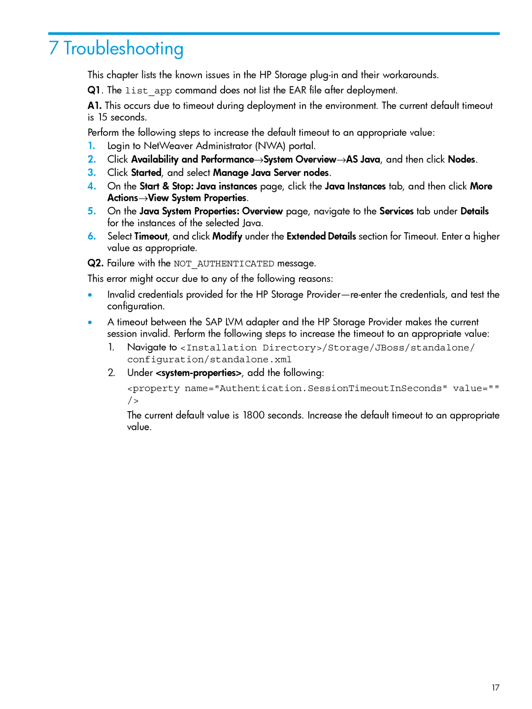 HP Plug-in for SAP NetWeaver Landscape Virtualization Management for Storage manual Troubleshooting 