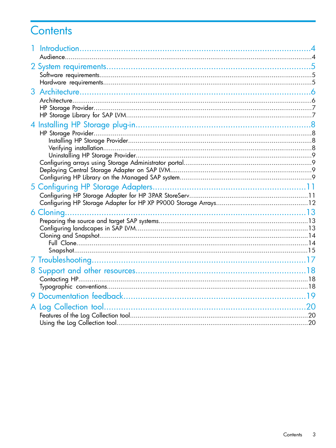 HP Plug-in for SAP NetWeaver Landscape Virtualization Management for Storage manual Contents 