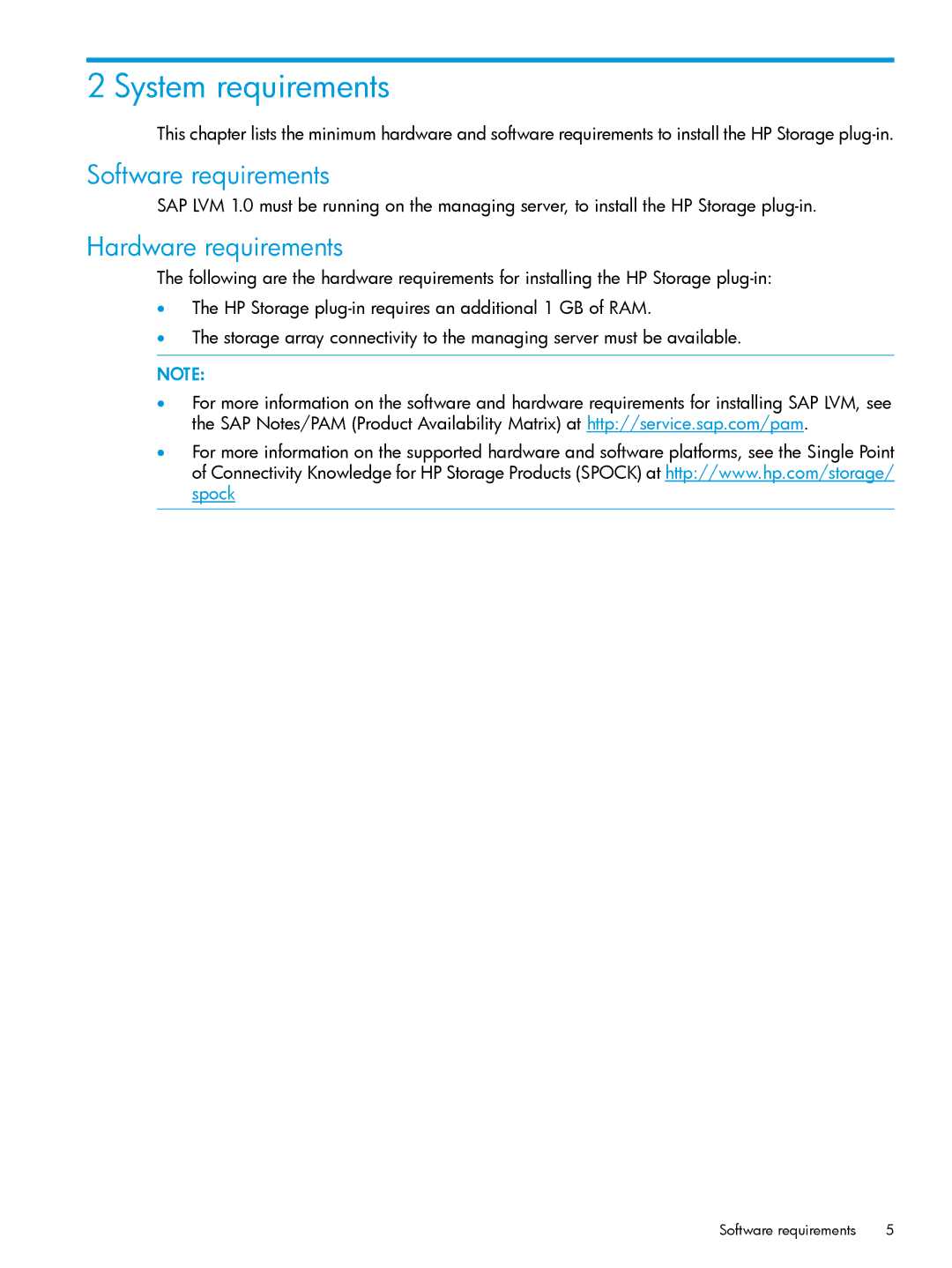 HP Plug-in for SAP NetWeaver Landscape Virtualization Management for Storage System requirements, Software requirements 