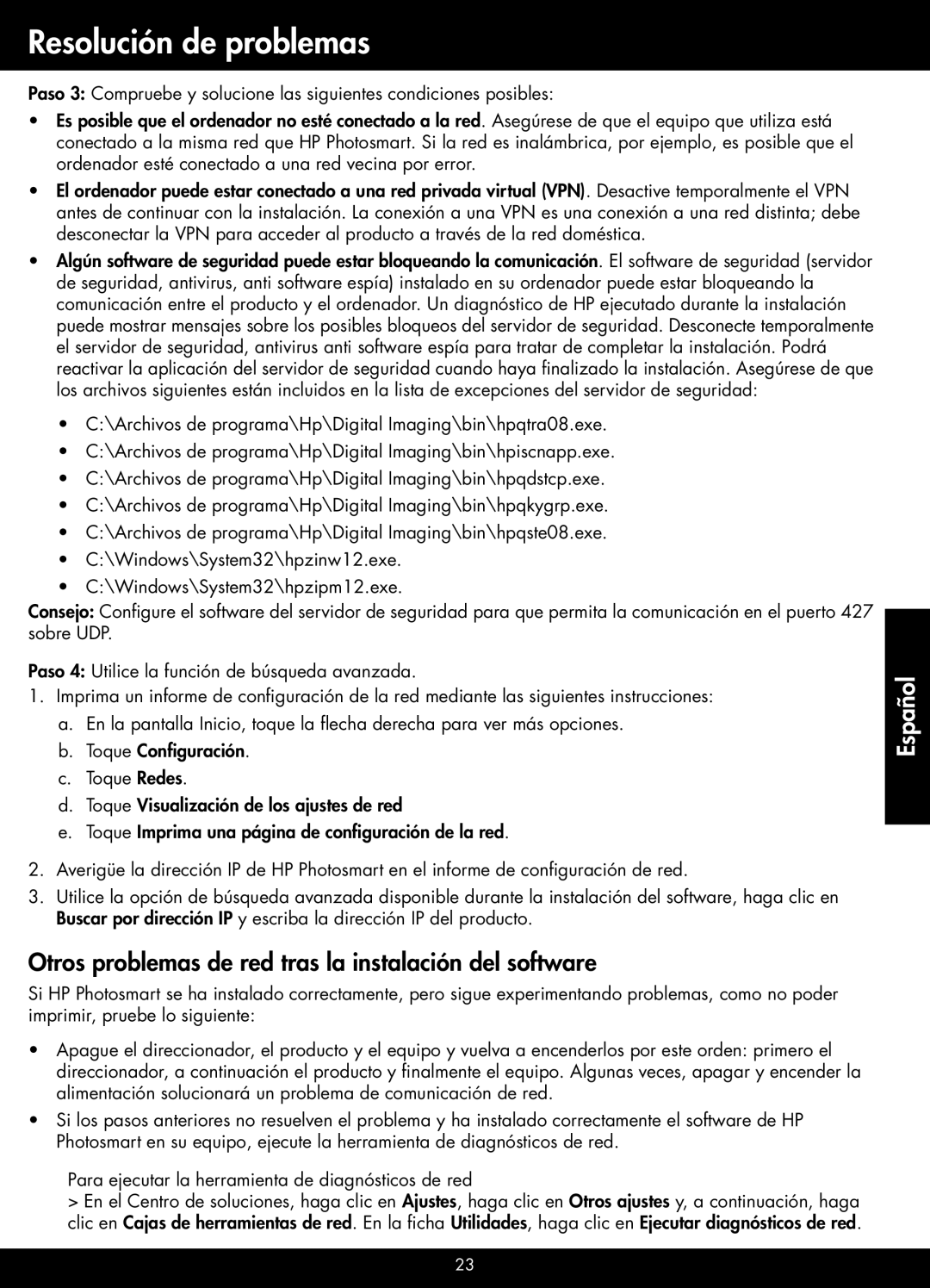 HP Plus - B209a manual Otros problemas de red tras la instalación del software 