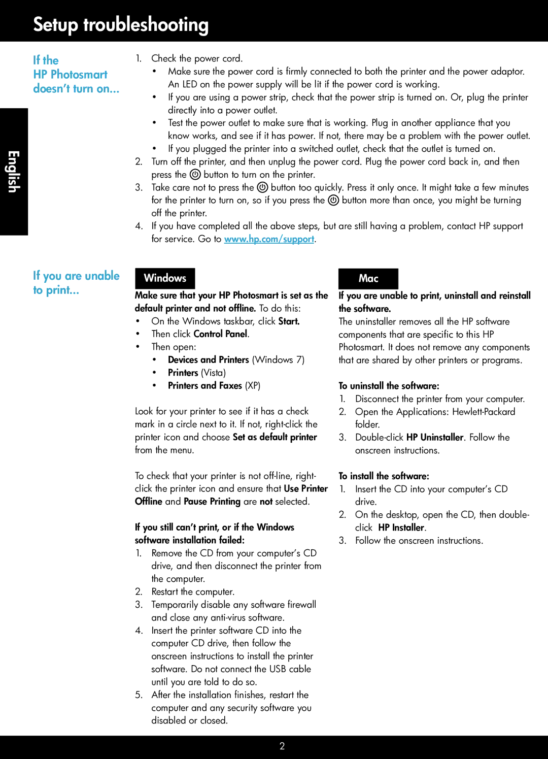 HP Plus - B210e, Plus - B210a manual Setup troubleshooting, If you are unable To print 