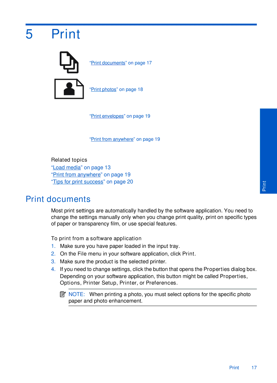 HP Plus - B210b, Plus - B210e, Plus - B210a manual Print documents, Related topics, To print from a software application 