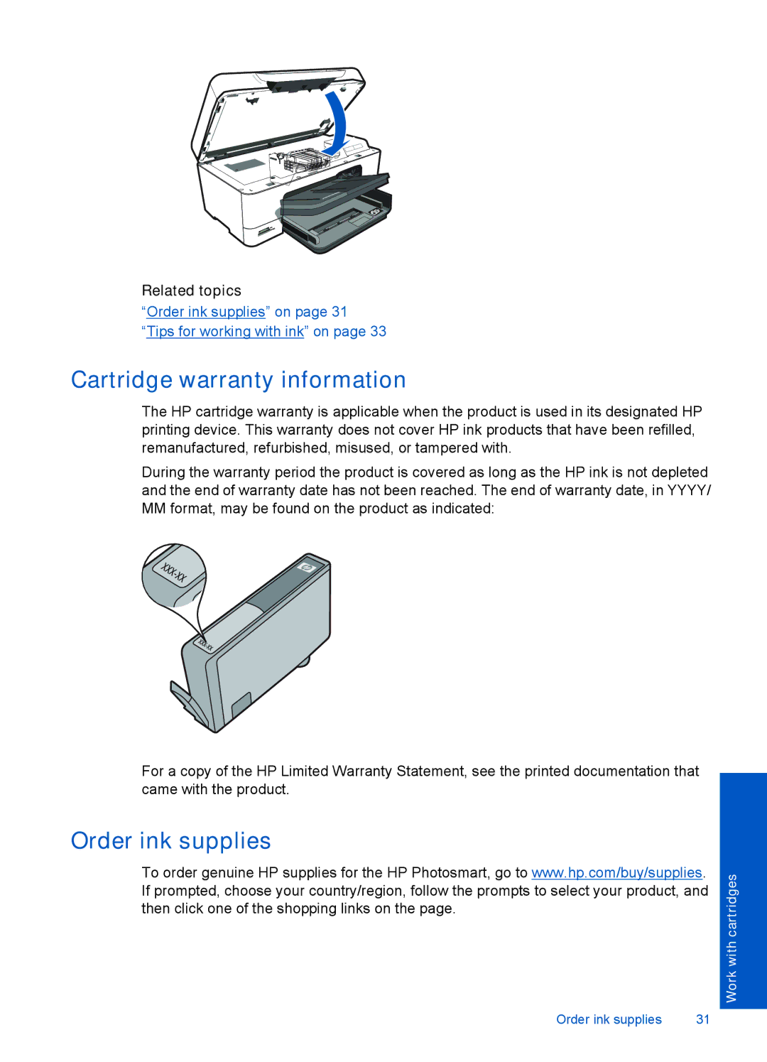 HP Plus - B210e, Plus - B210b, Plus - B210a manual Cartridge warranty information, Order ink supplies 