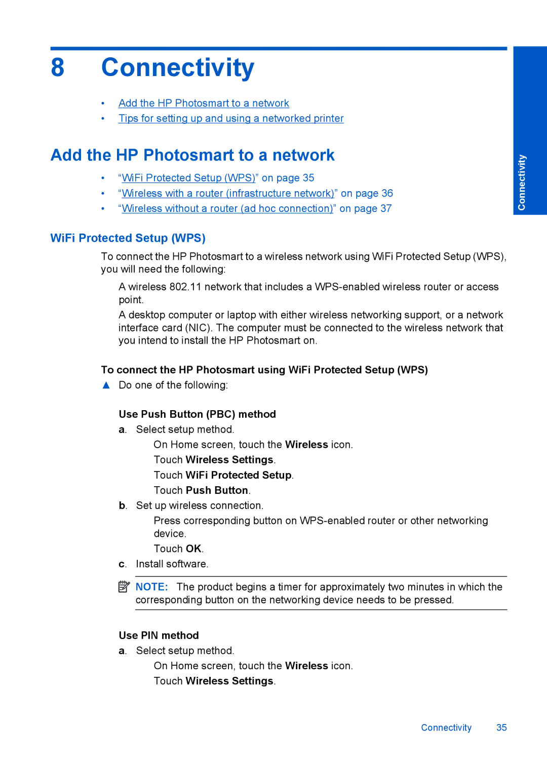 HP Plus - B210b, Plus - B210e, Plus - B210a manual Connectivity, Add the HP Photosmart to a network 