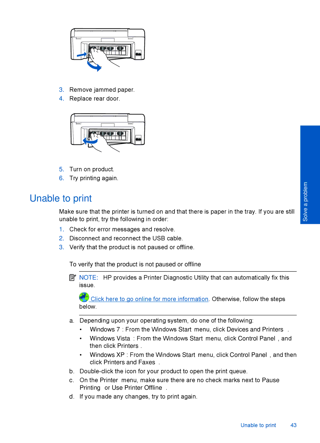 HP Plus - B210e, Plus - B210b, Plus - B210a manual Unable to print, To verify that the product is not paused or offline 