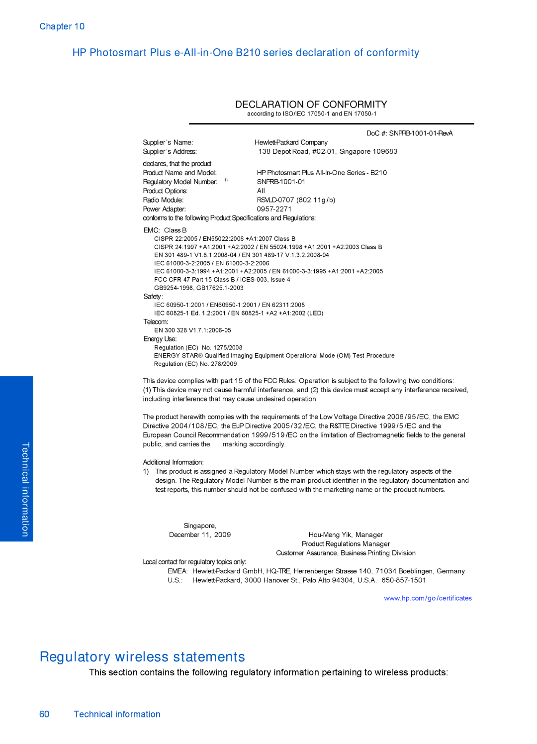 HP Plus - B210a, Plus - B210e, Plus - B210b manual Regulatory wireless statements 