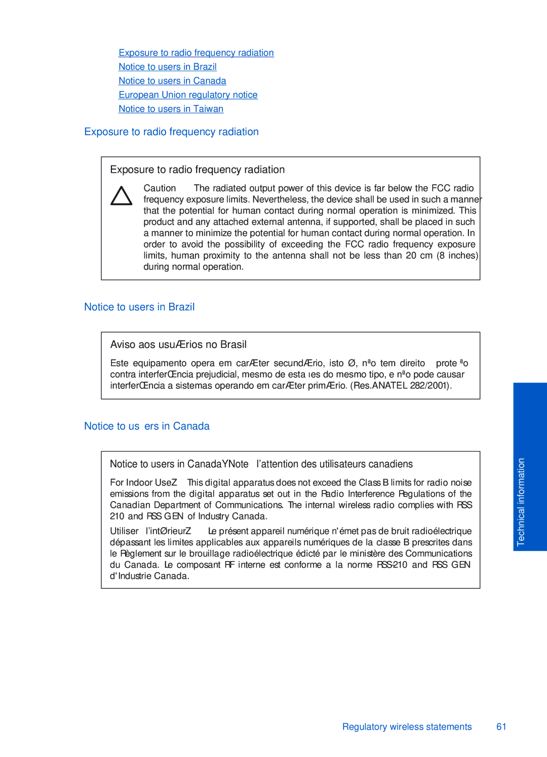 HP Plus - B210e, Plus - B210b, Plus - B210a manual Exposure to radio frequency radiation 