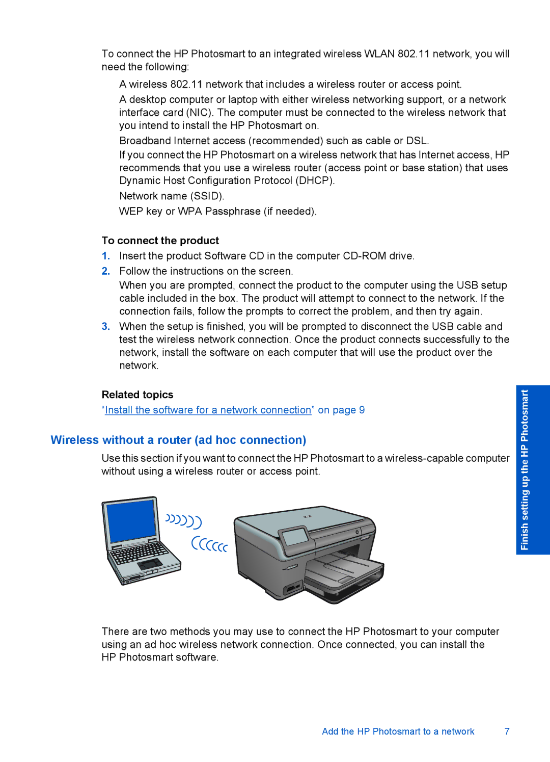 HP Plus B209 Multifunction Photo CD035A#ABA manual Wireless without a router ad hoc connection, To connect the product 