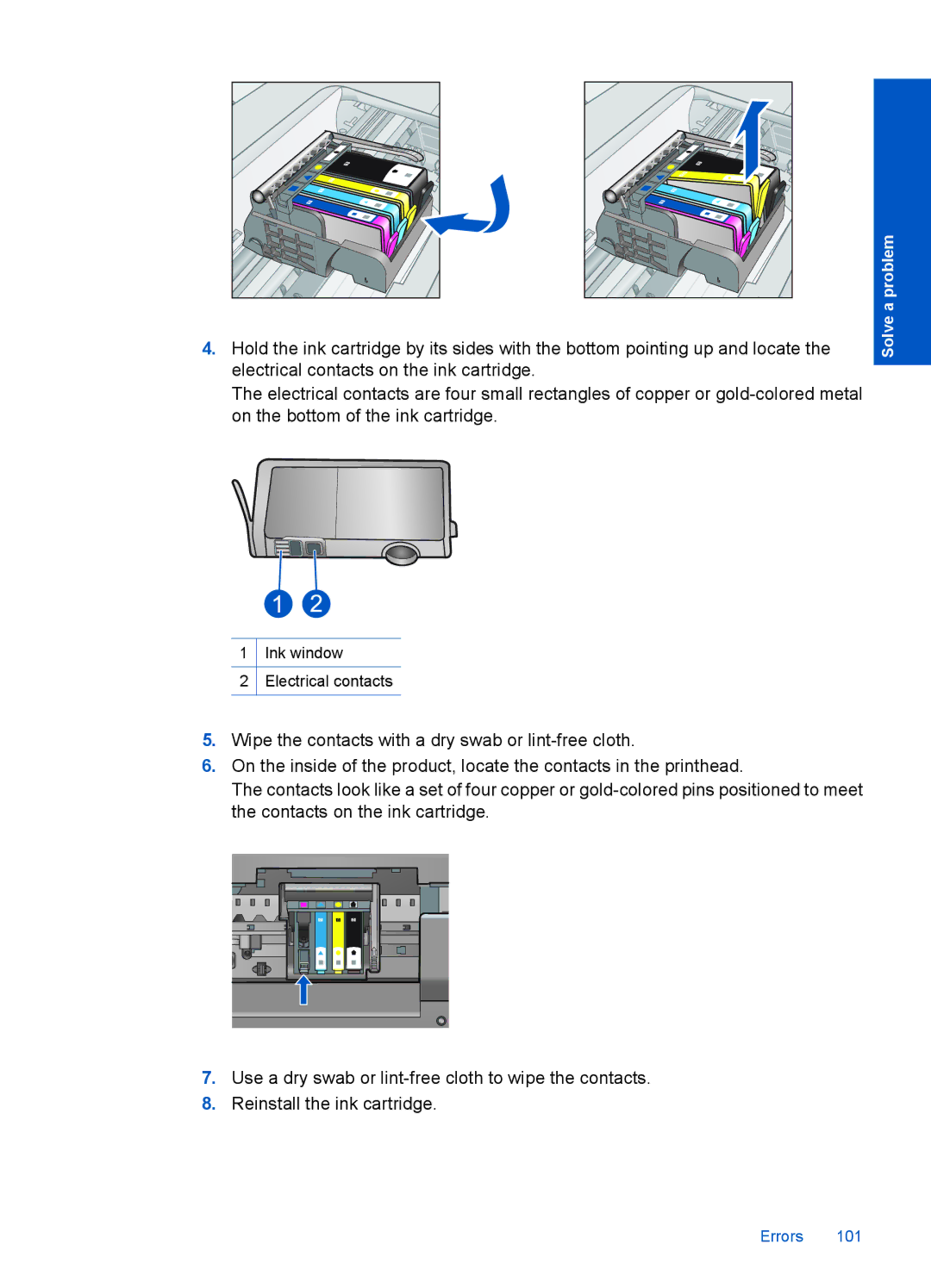 HP Plus B209 Multifunction Photo CD035A#ABA manual Ink window Electrical contacts 