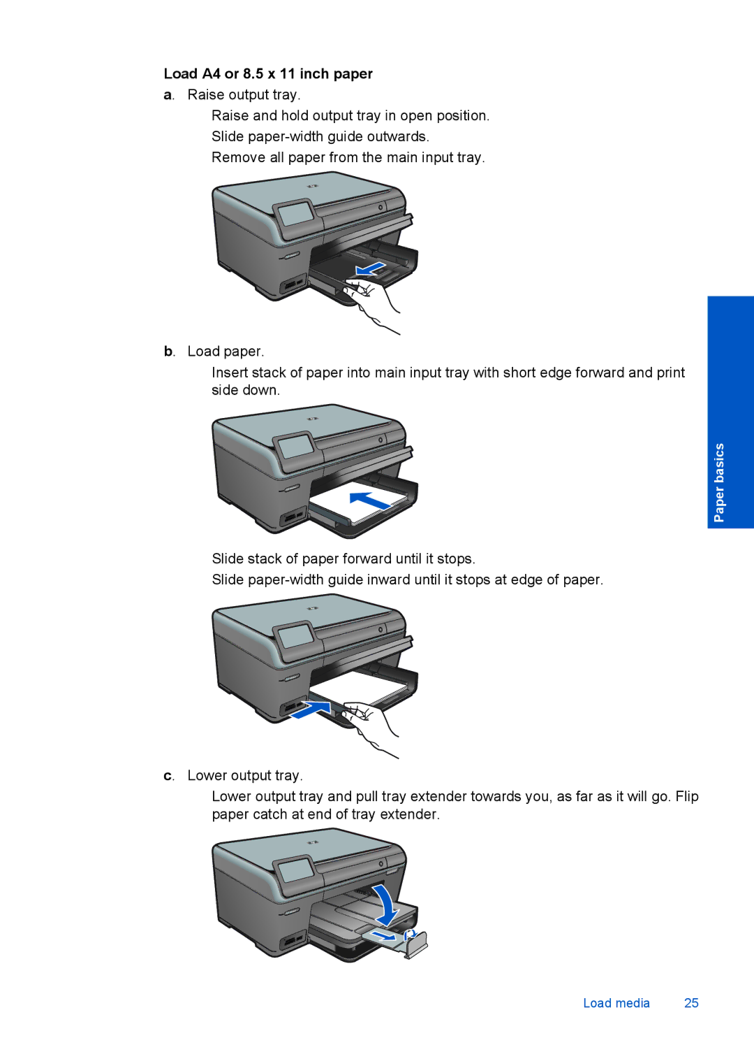 HP Plus B209 Multifunction Photo CD035A#ABA manual Load A4 or 8.5 x 11 inch paper a. Raise output tray 