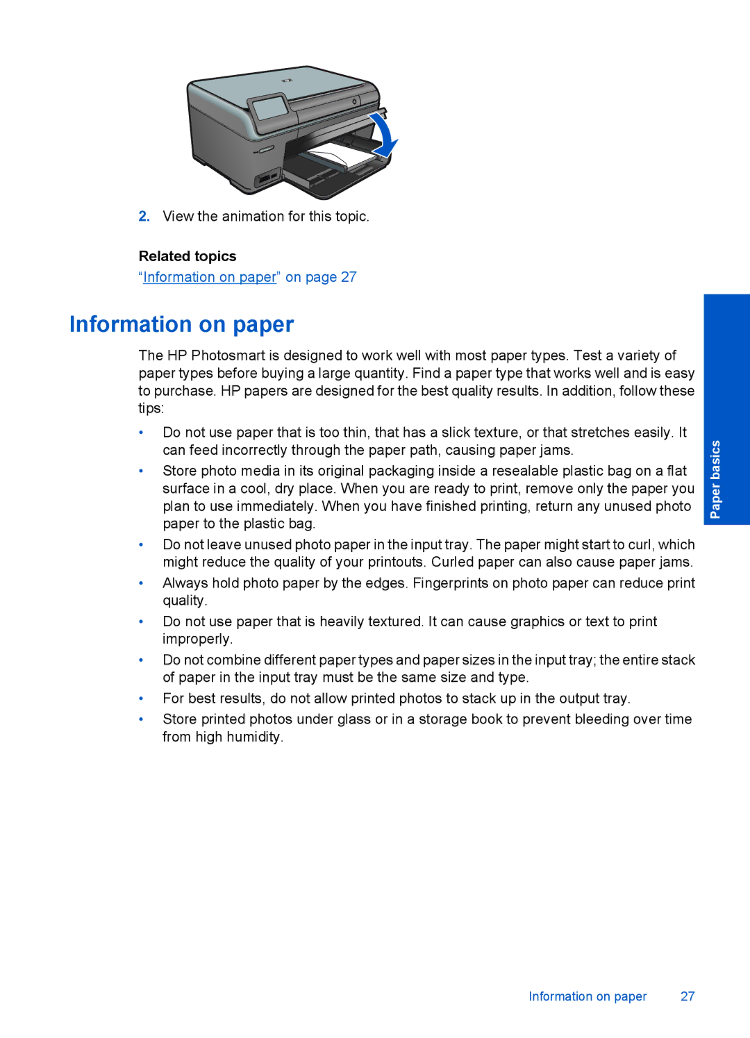 HP Plus B209 Multifunction Photo CD035A#ABA manual Information on paper, Related topics 