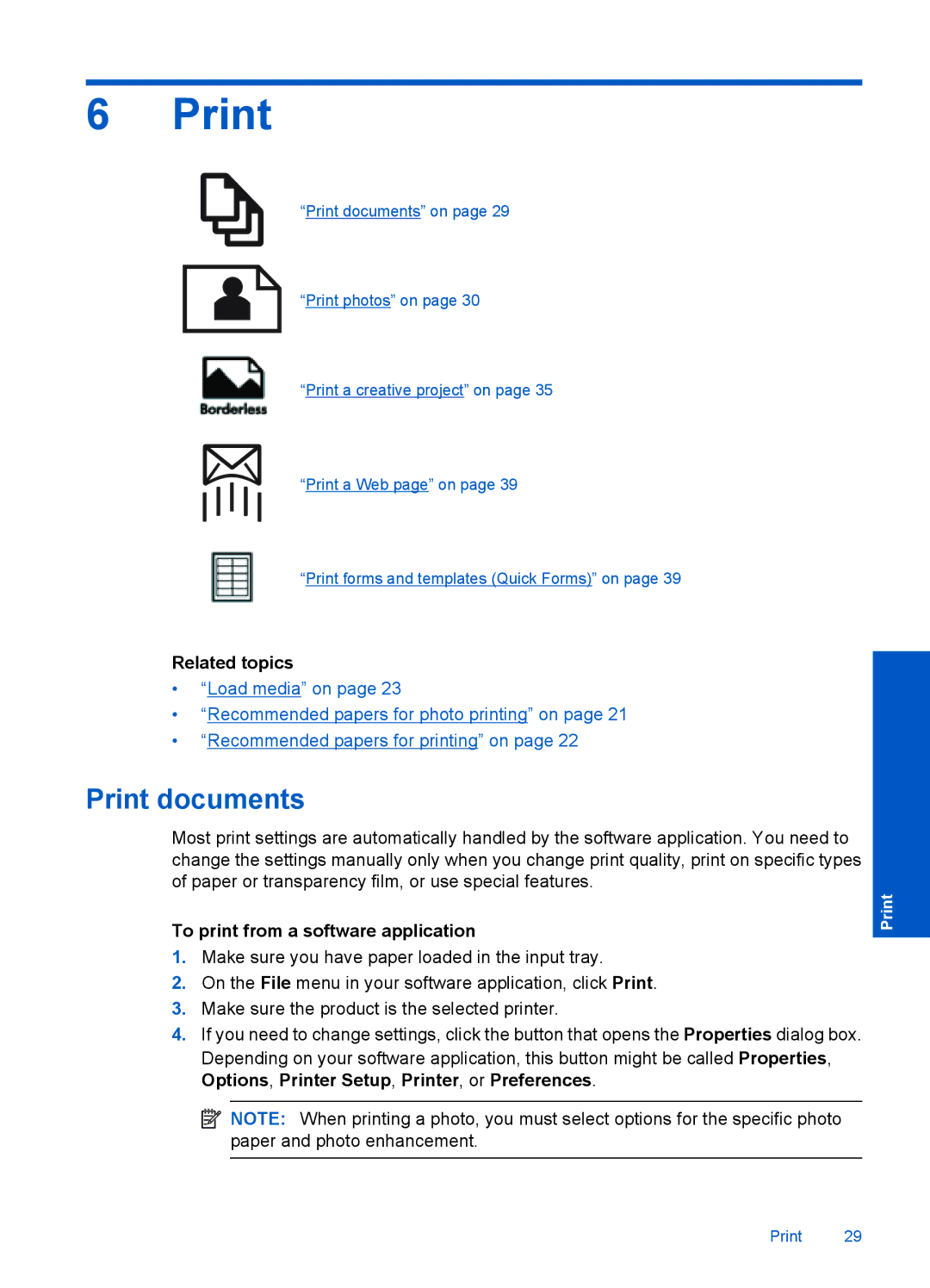 HP Plus B209 Multifunction Photo CD035A#ABA manual Print documents, To print from a software application 