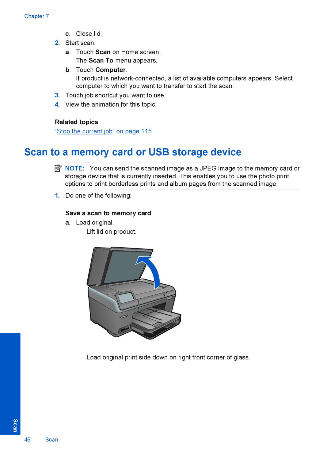 HP Plus B209 Multifunction Photo CD035A#ABA manual Scan to a memory card or USB storage device, Touch Computer 