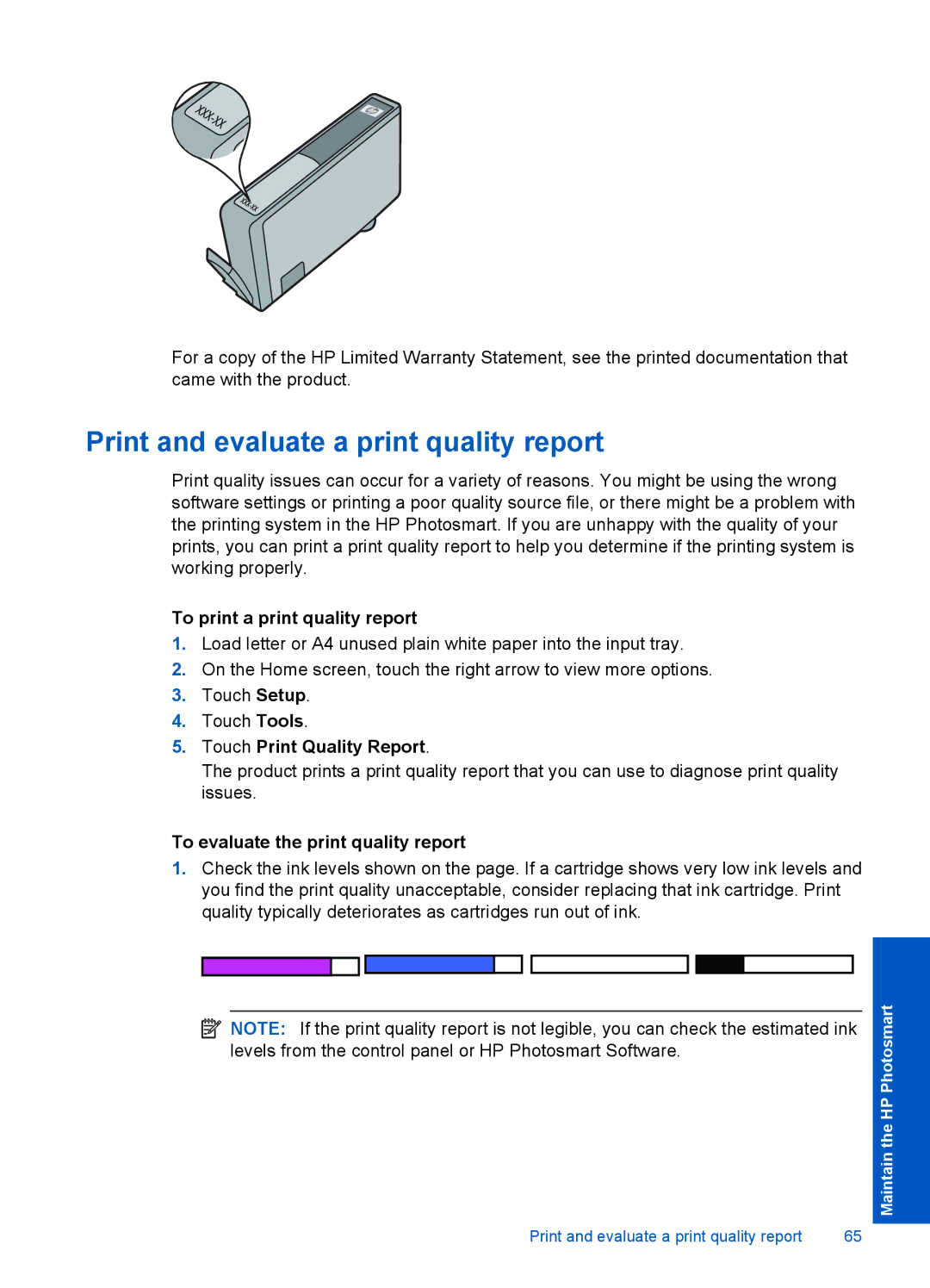 HP Plus B209 Multifunction Photo CD035A#ABA Print and evaluate a print quality report, To print a print quality report 