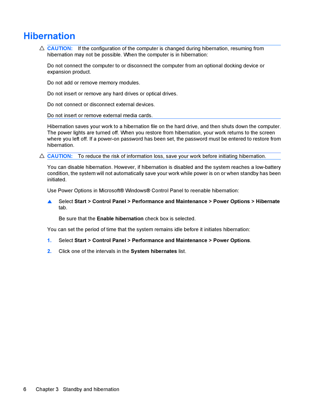 HP Power Management manual Hibernation 