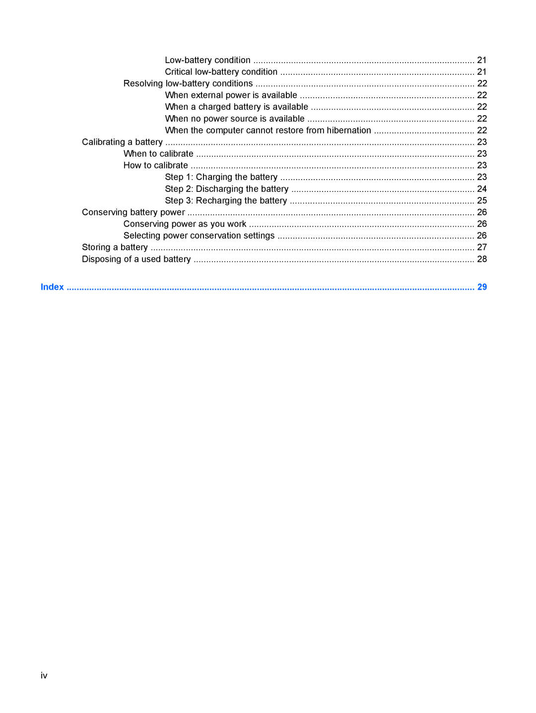 HP Power Management manual Index 