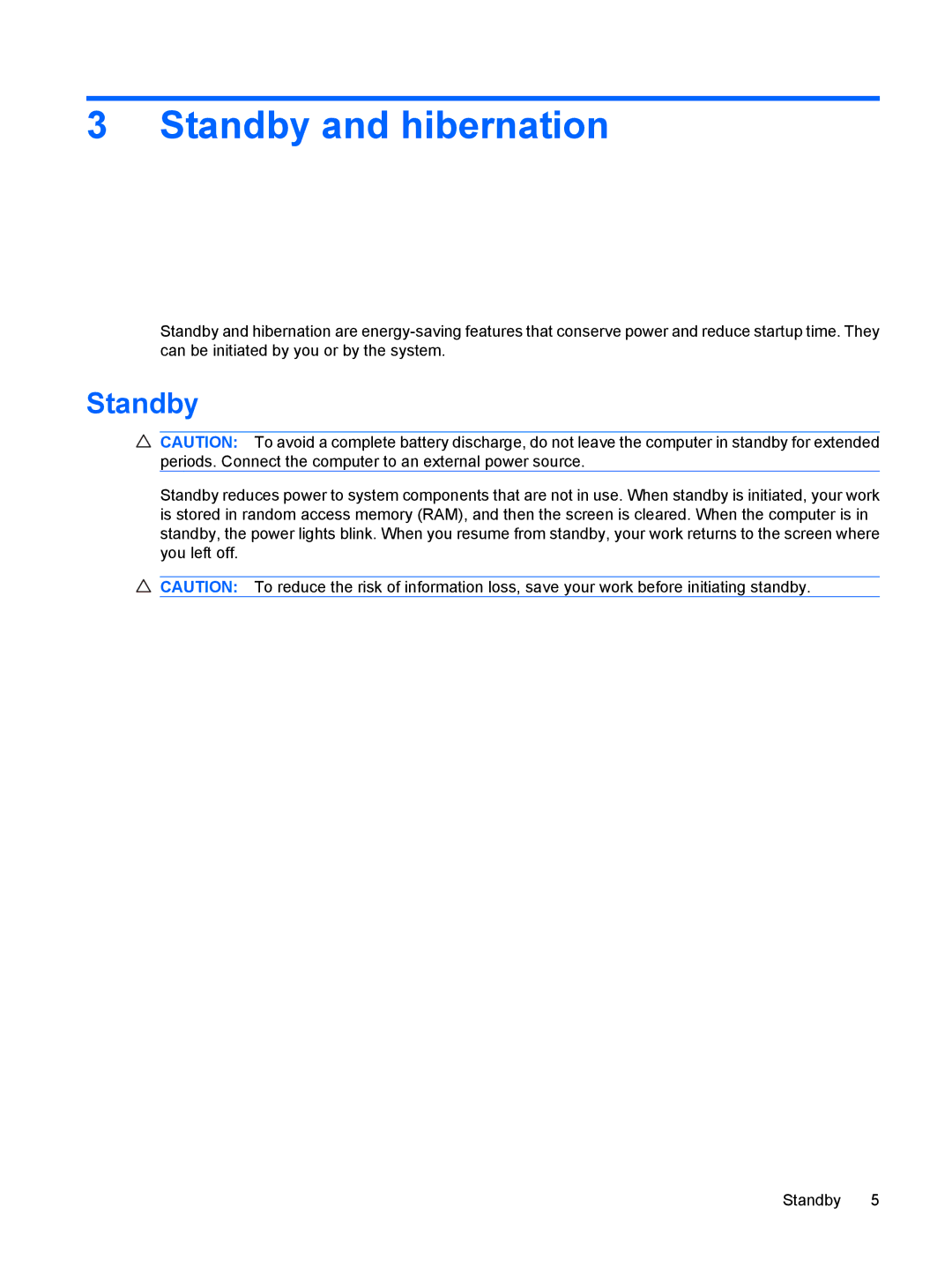 HP Power Management manual Standby and hibernation 
